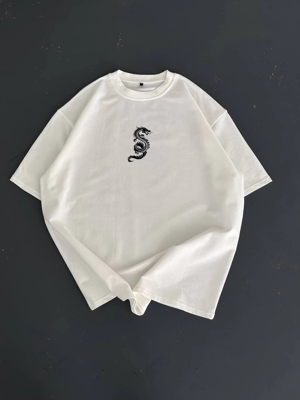 Baskılı Oversize Bisiklet Yaka T-shirt - Beyaz