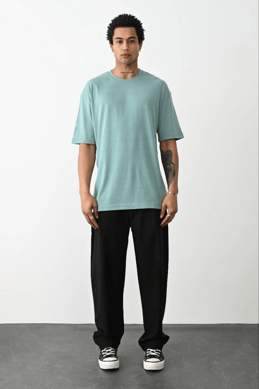 Erkek düz Basic Bisiklet Yaka Kısa kol T-Shirt - Açık Mavi