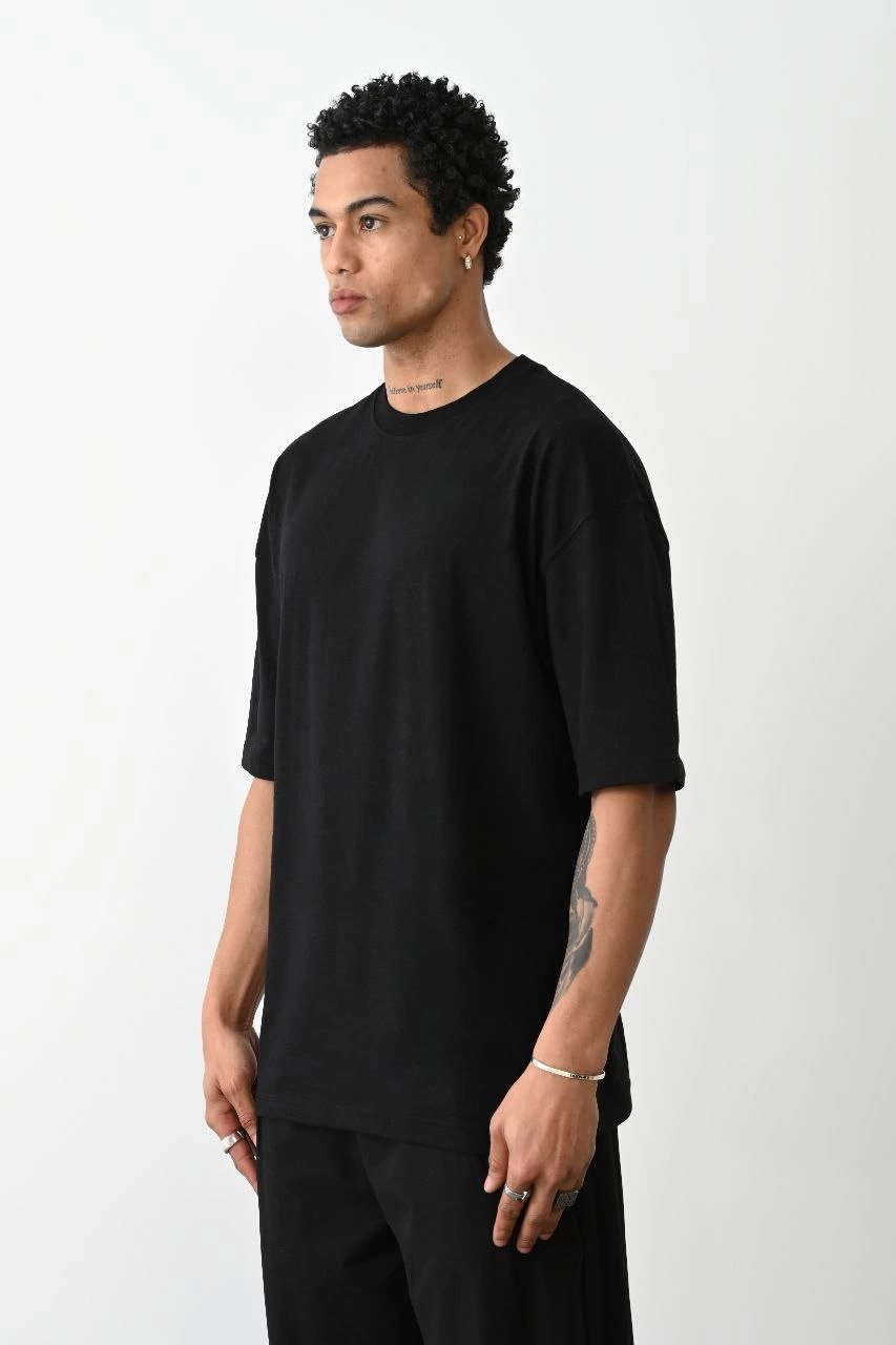 Erkek Düz Basic Bisiklet Yaka Kısa kol T-Shirt - Siyah