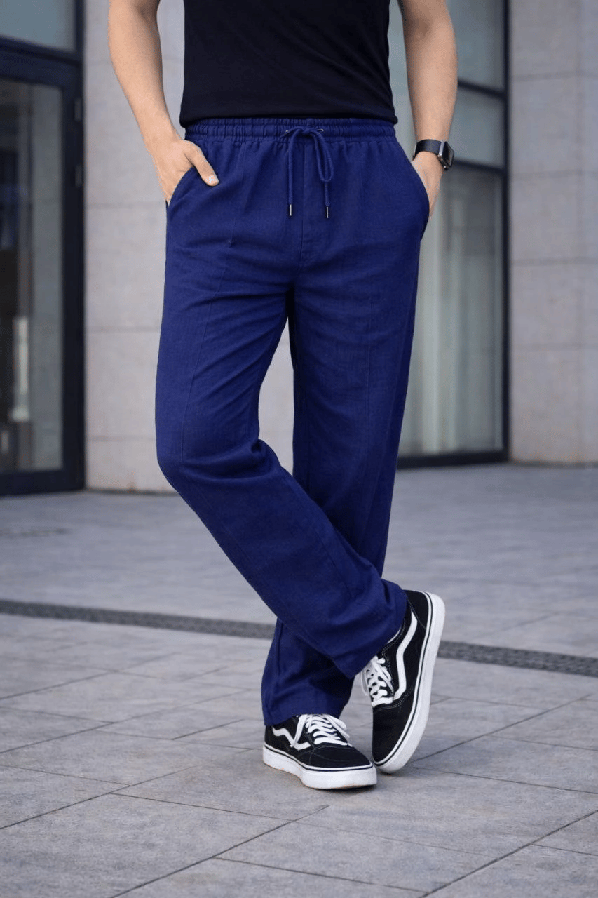 Erkek Keten Cepli Çıma Dikişli jogger Buggy Pantalon Rahat kalıp - Lacivert