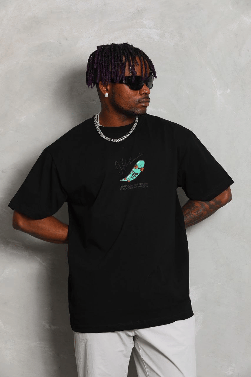 Erkek Kısa kol Baskılı Bisiklet Yaka T-Shirt - Siyah