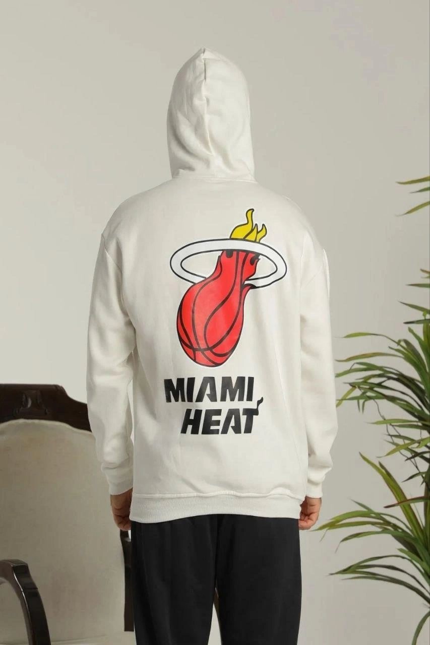 Erkek Oversize Üç İplik Kapüşonlu Sweatshirt –Sırt ve Ön Baskılı, Kanguru Cepli, Rahat Kalıp Maskot Desenli Model - Siyah Beyaz