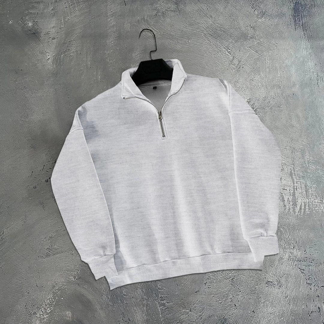Erkek Yarım Fermuarlı Üç İplik Sweatshirt - Gri