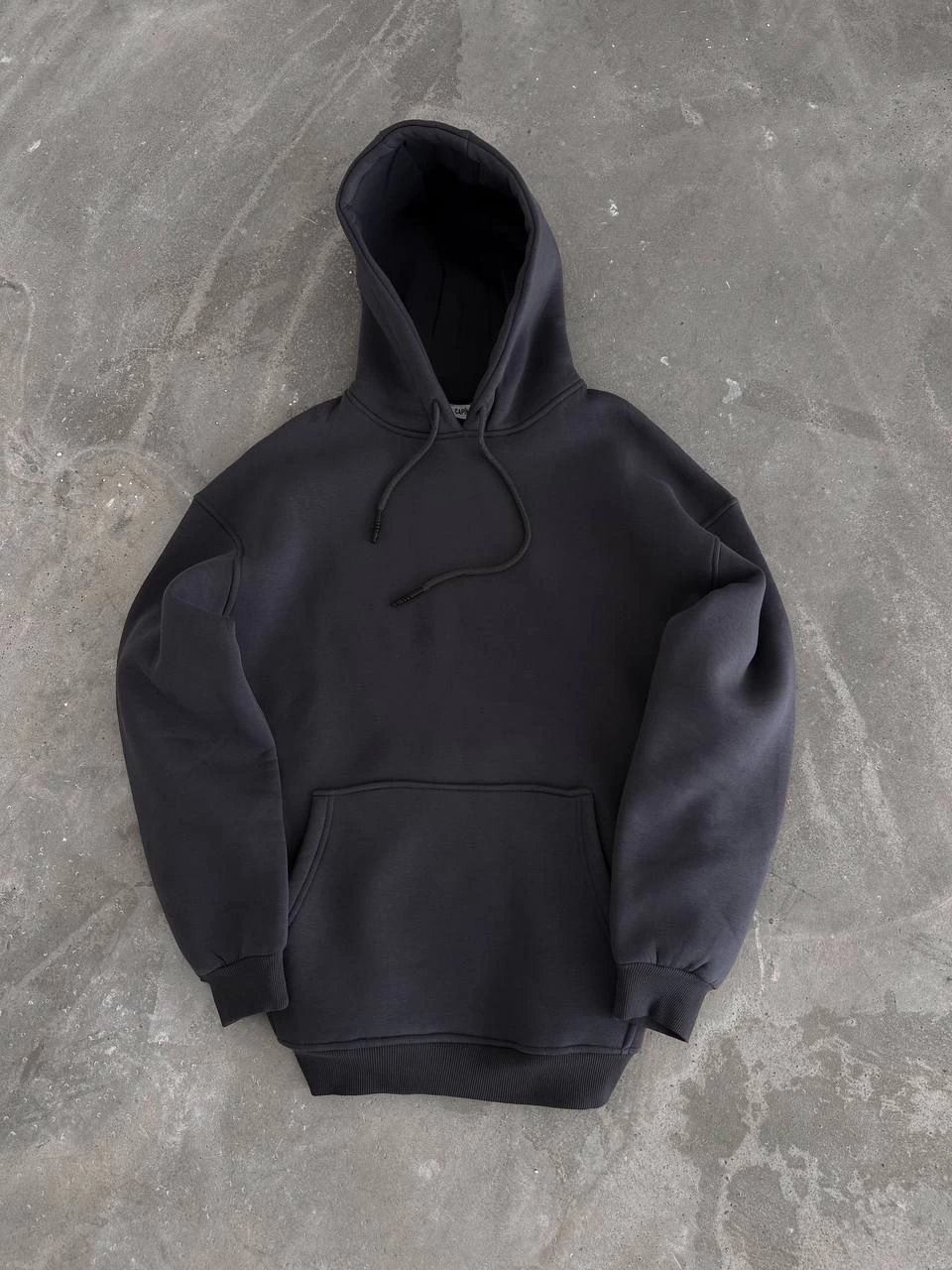 Kapüşonlu Üç İplik Penye Basic SweatShirt - Füme