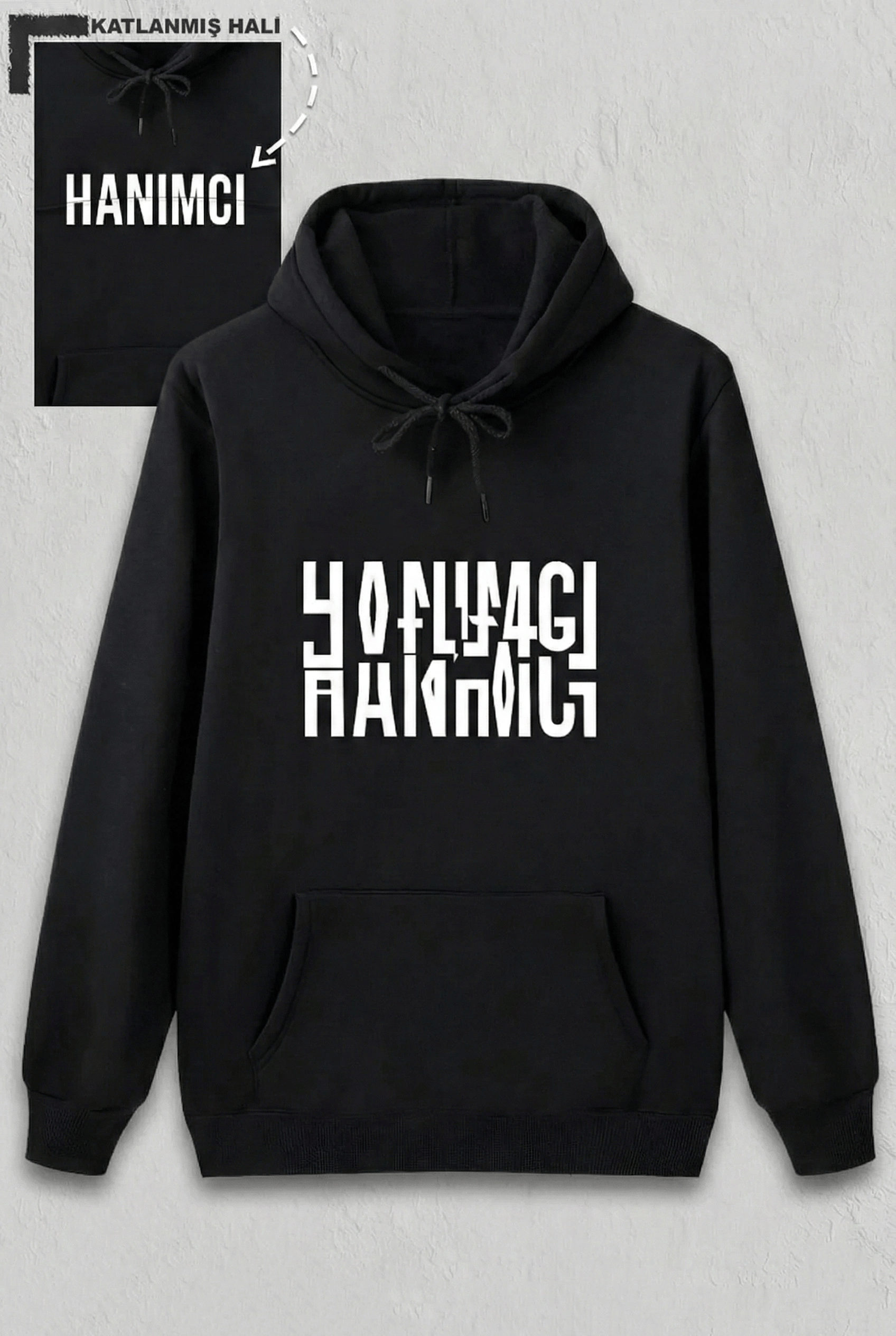 Sevgililer Günü Özel Kapüşonlu Hanımcı Baskılı Oversize Sweatshirt - Siyah