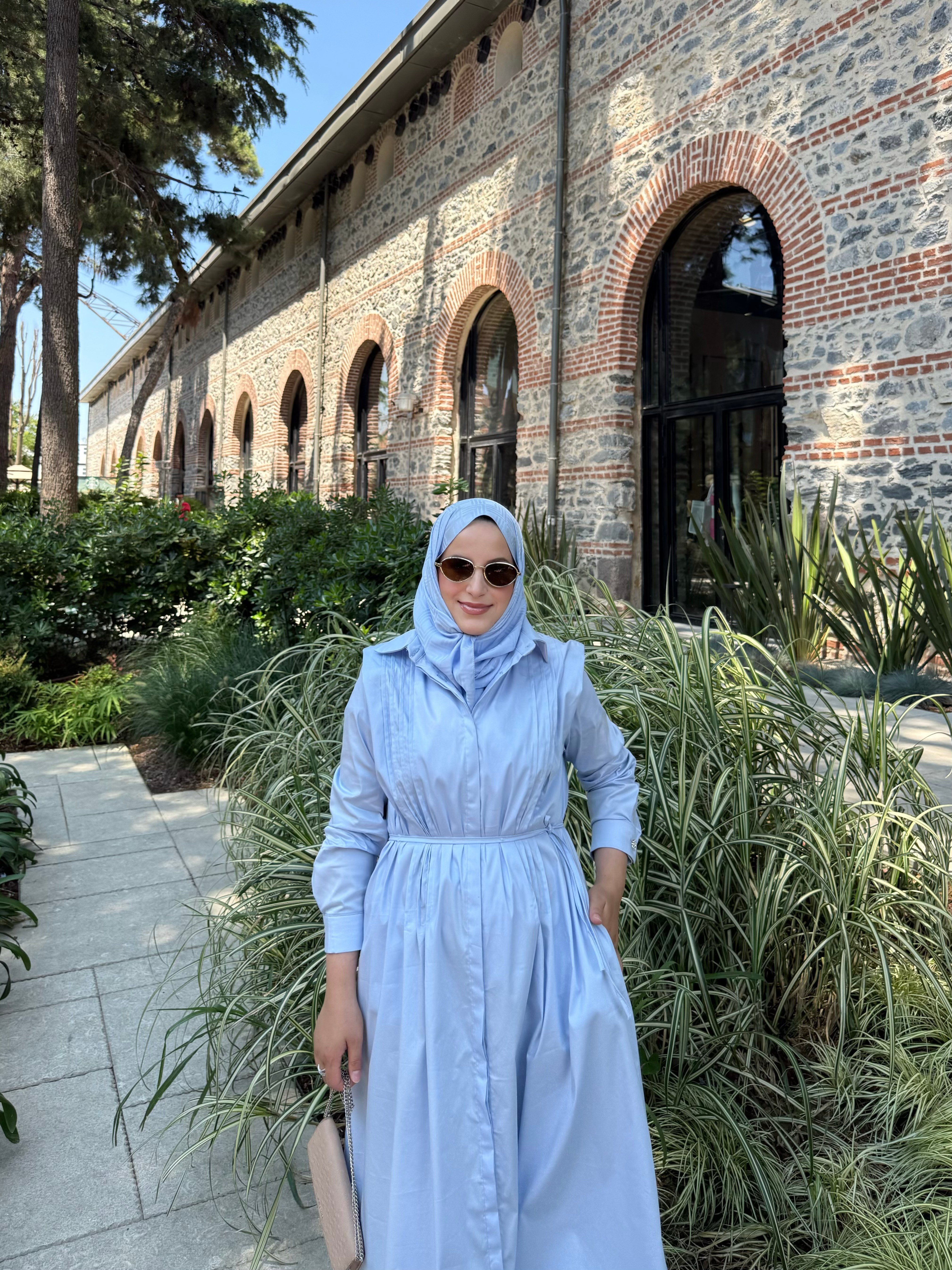 Nervürlü twill elbise-bebe mavi 