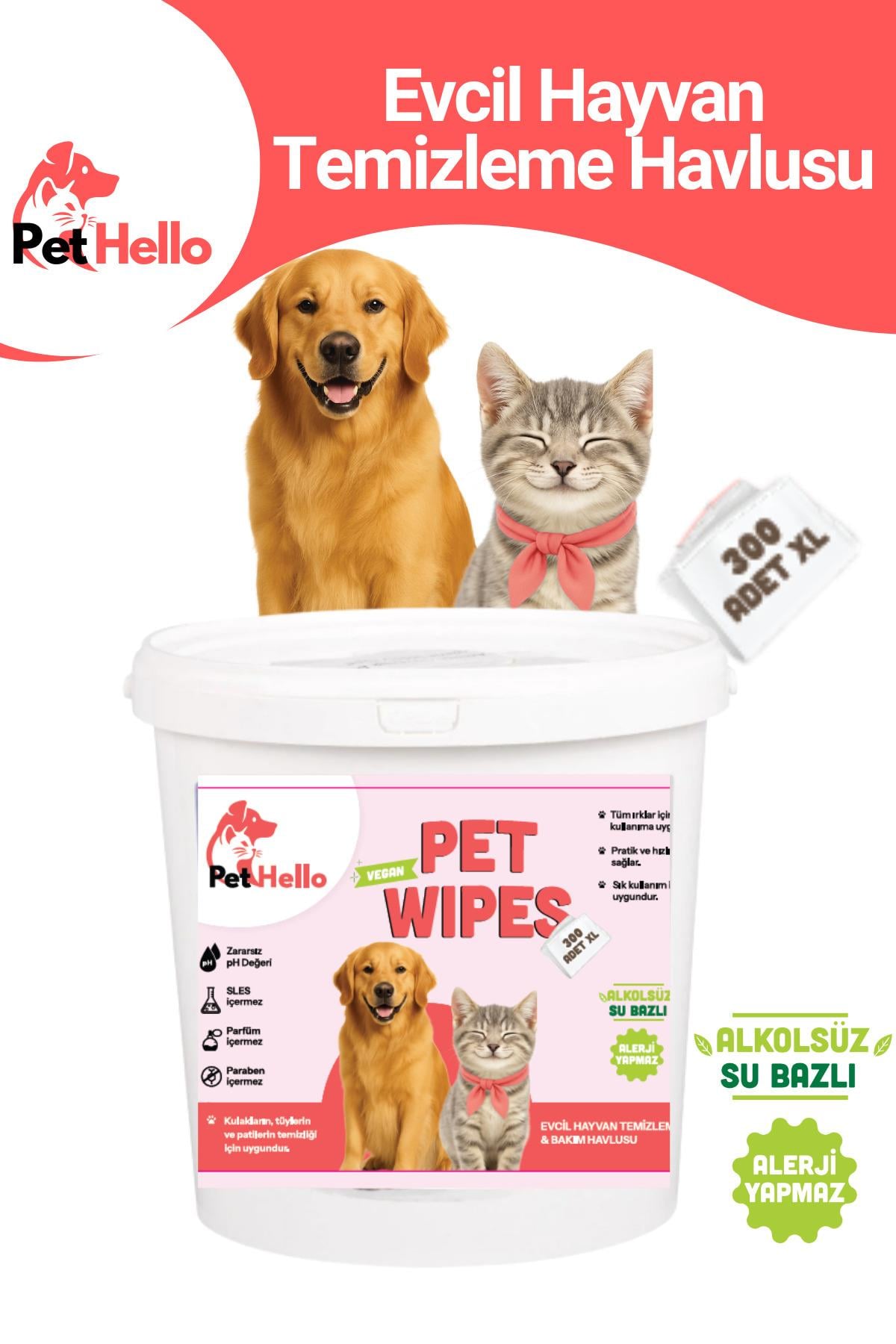 Islak Kova Evcil Hayvan Temizlik Havlusu Kedi/Köpek Pet Wipes 300 Yaprak XL PTH00001