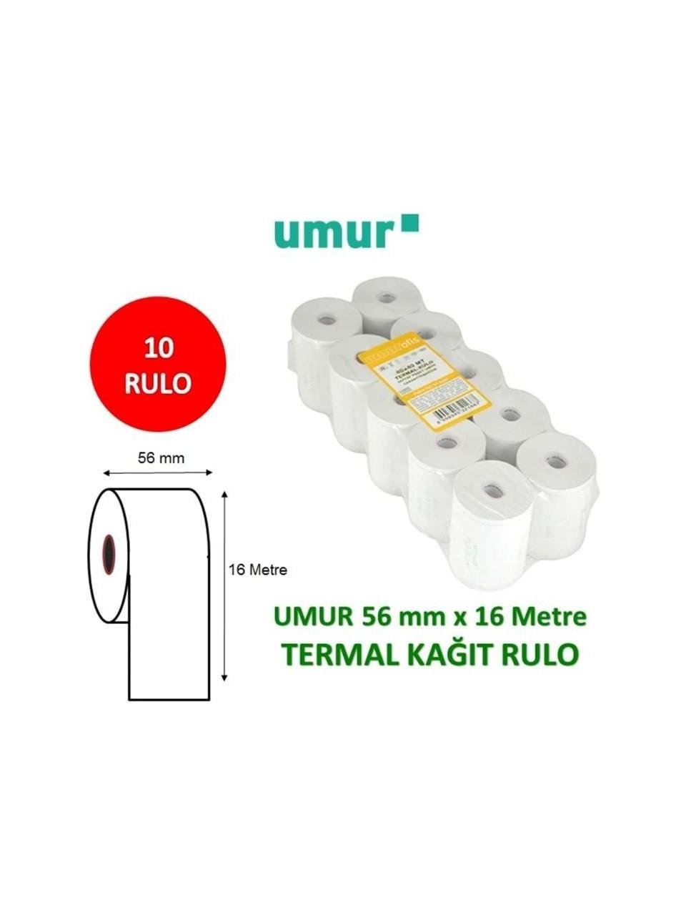 Umur Yazar Kasa Rulosu Termal 10'lu 56 mm x 14 Metre Beyaz Renkli Kağıt