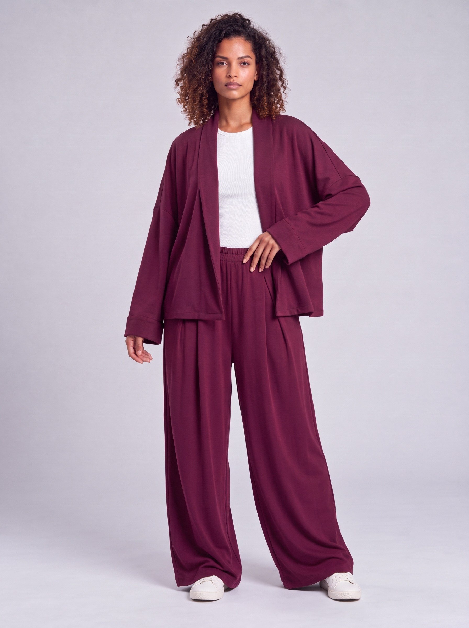 Bold & Young Kadın Bordo Modal Kumaş Beli Lastikli Ön Pileli Bol Paça Pantolon