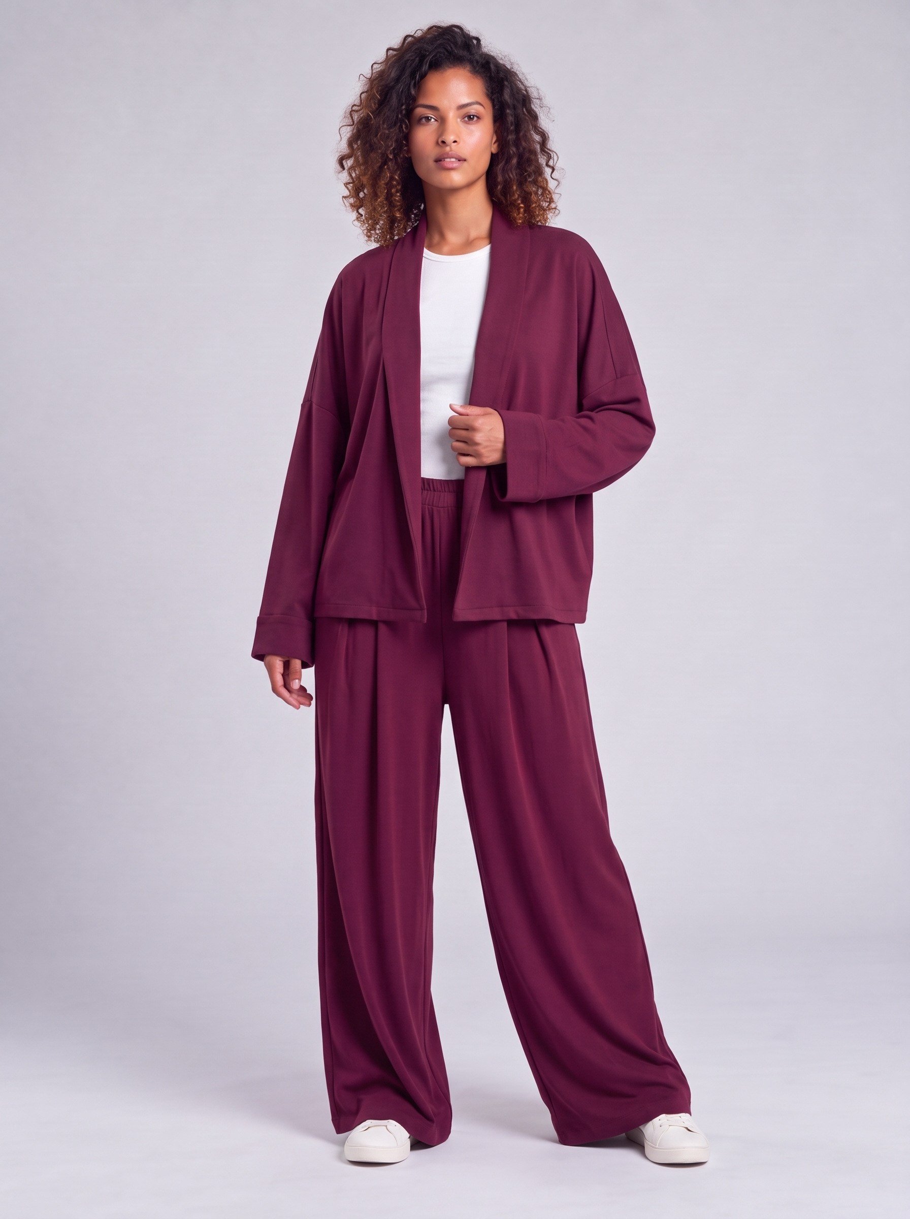 Bold & Young Kadın Bordo Modal Kumaş Düşük Omuzlu Katlamalı Manşetli Bol Kesim Ceket