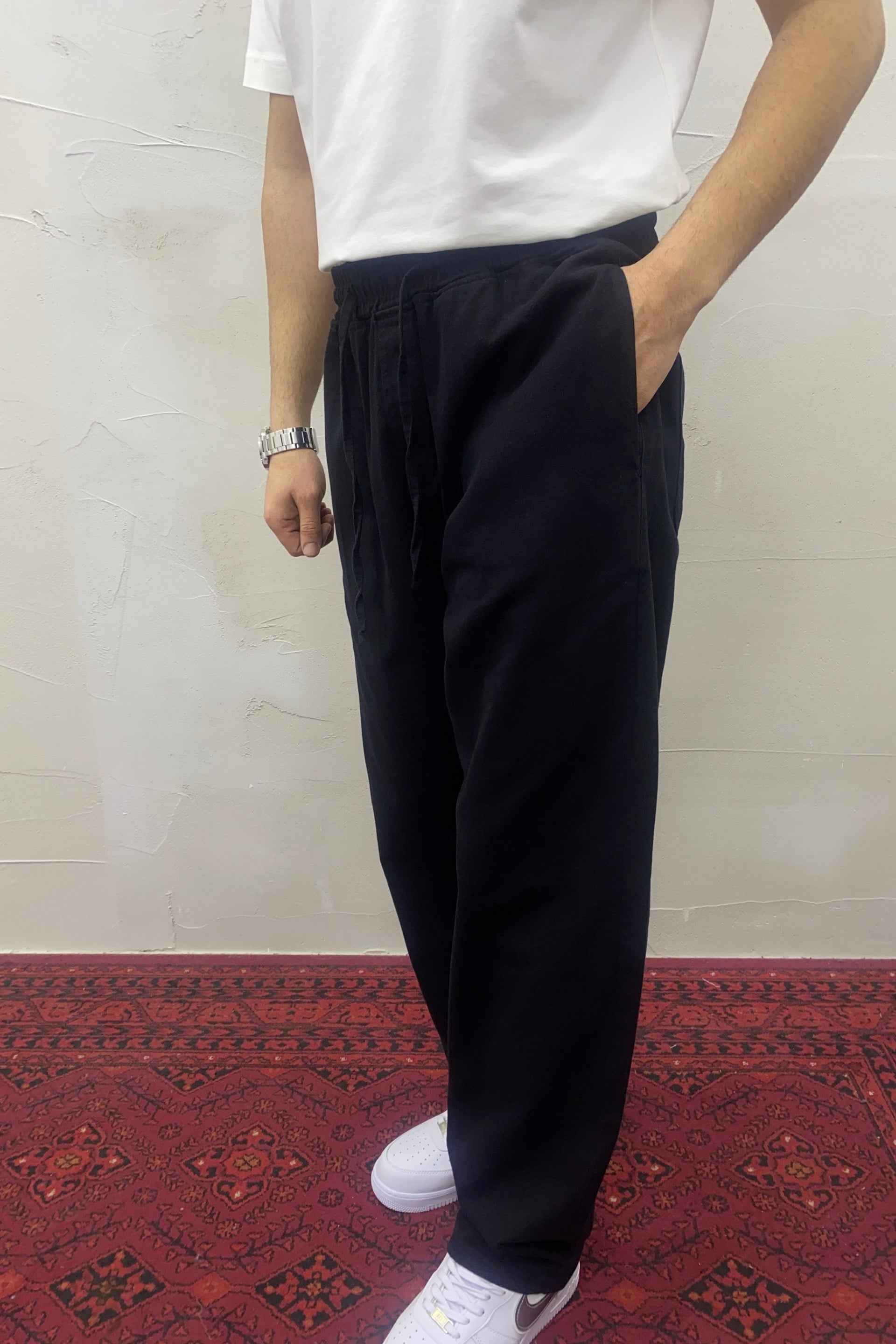 Bel Lastikli Gabardin Pantolon Siyah
