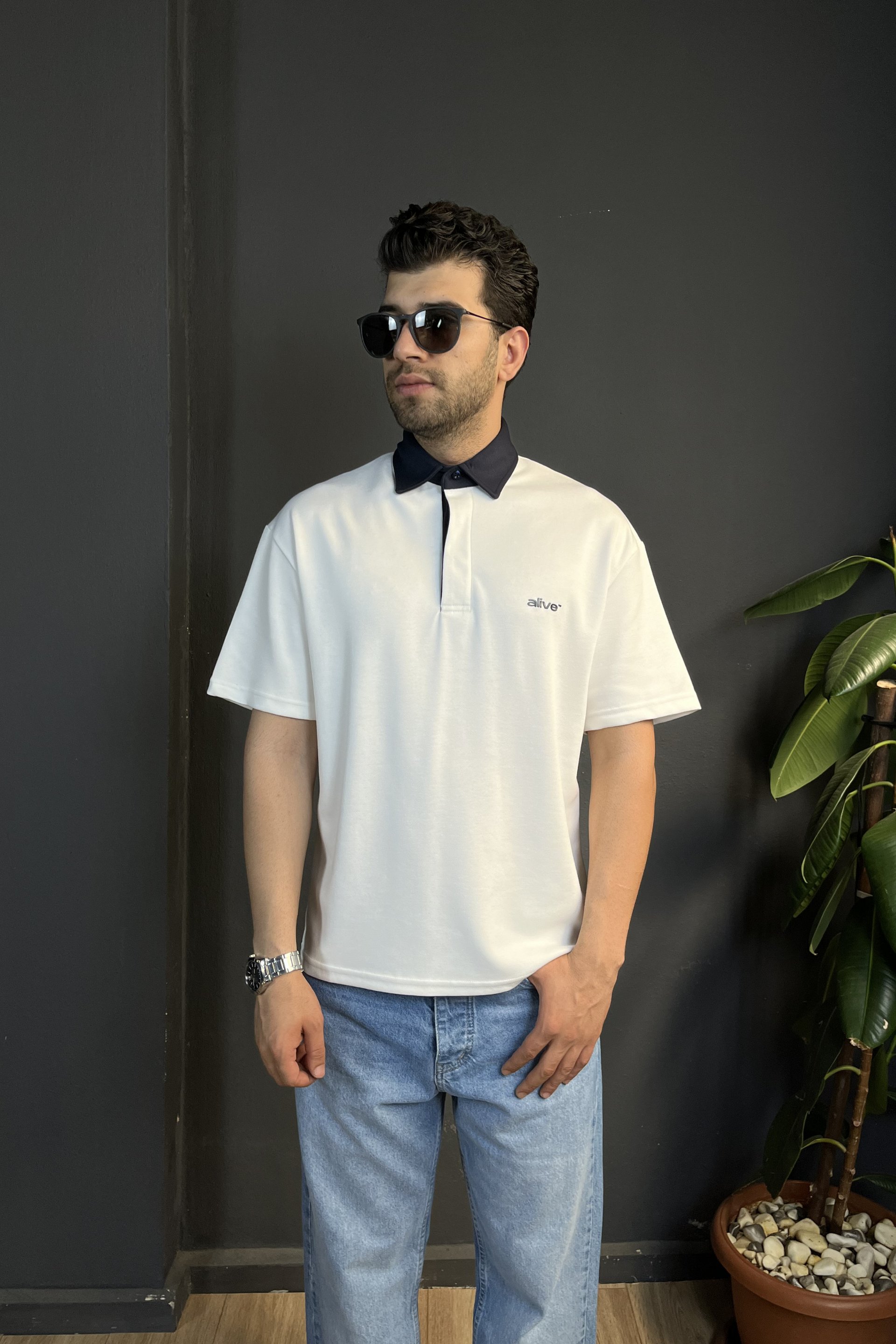 Beyaz Çift Patlı Regularfit Polo Yaka Tişört