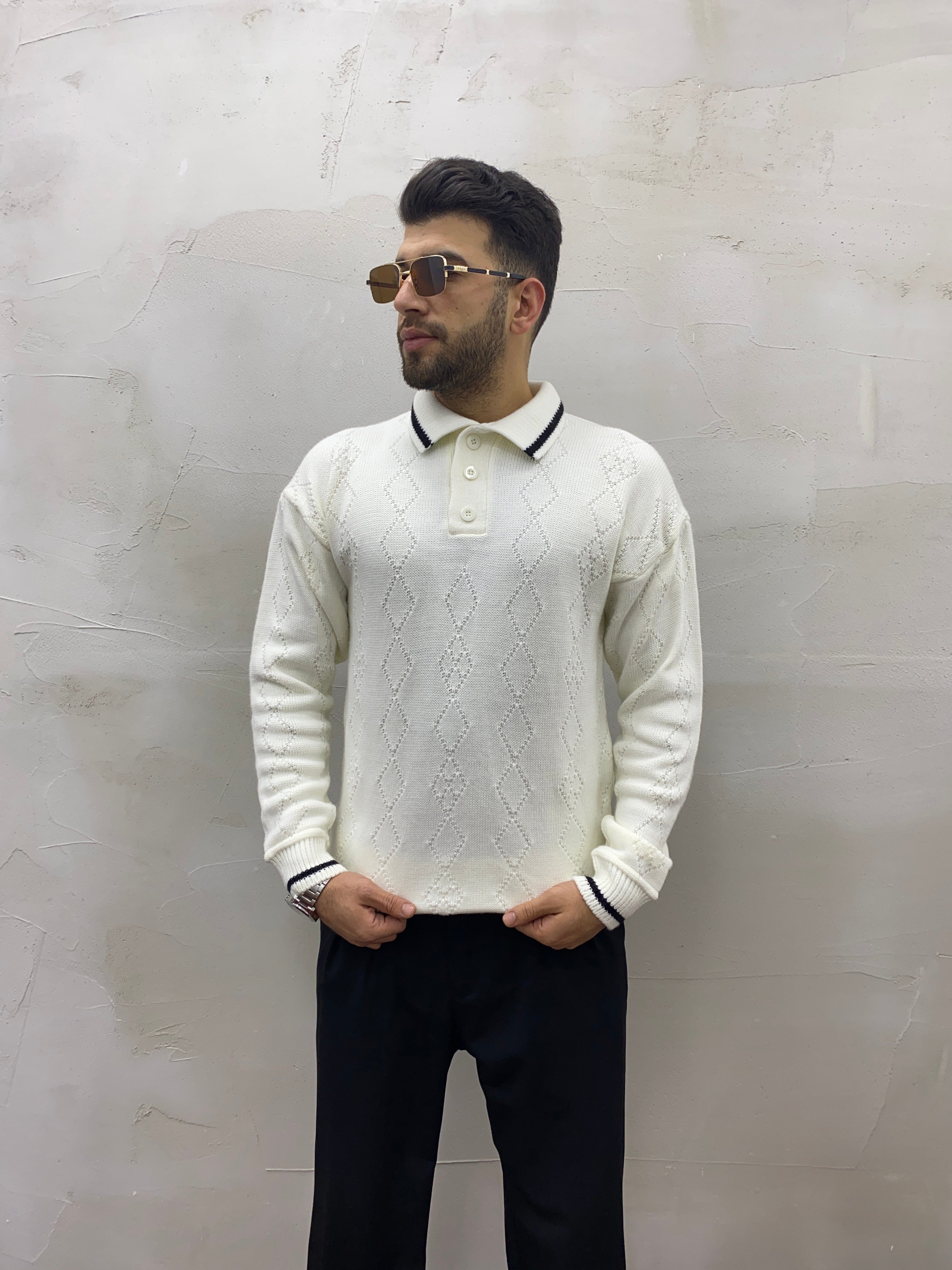 Ekru Polo Yaka Triko Kazak