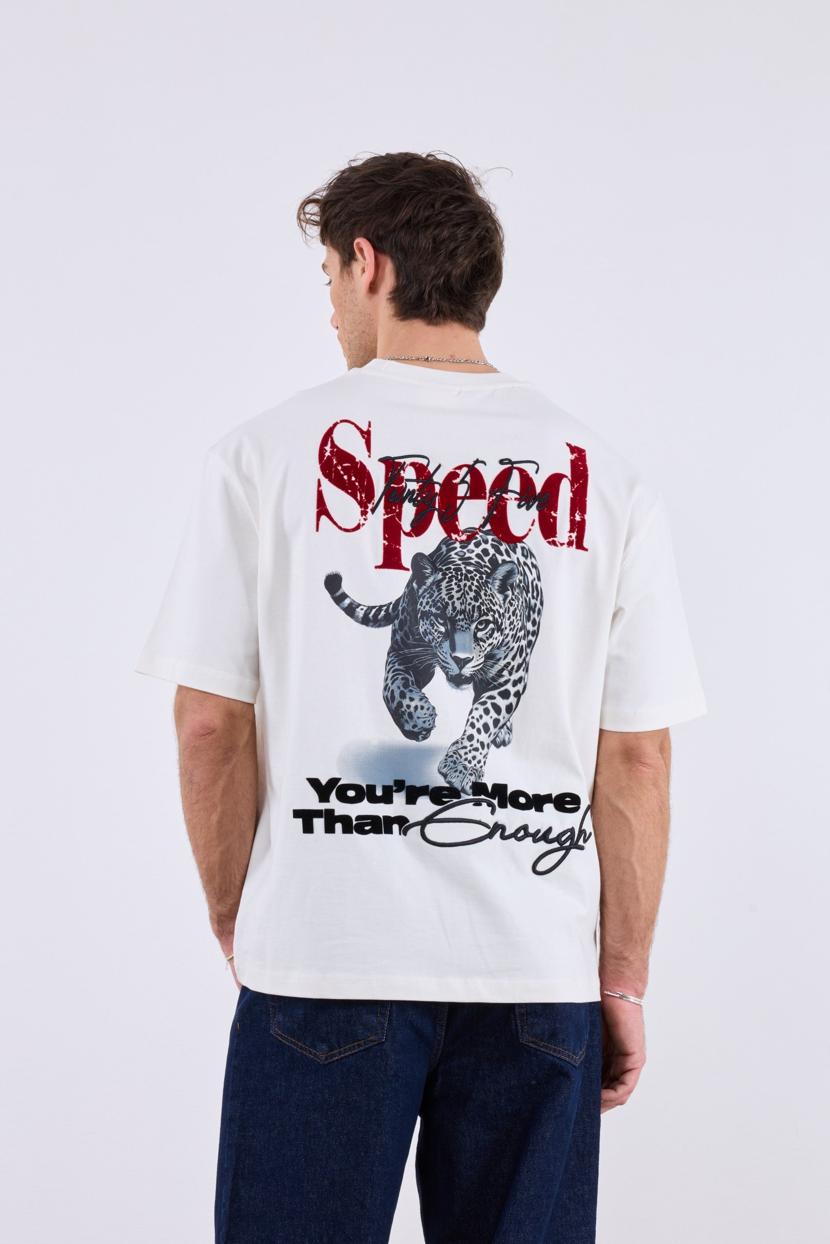 Jaguar Sırt Baskılı T-Shirt Beyaz