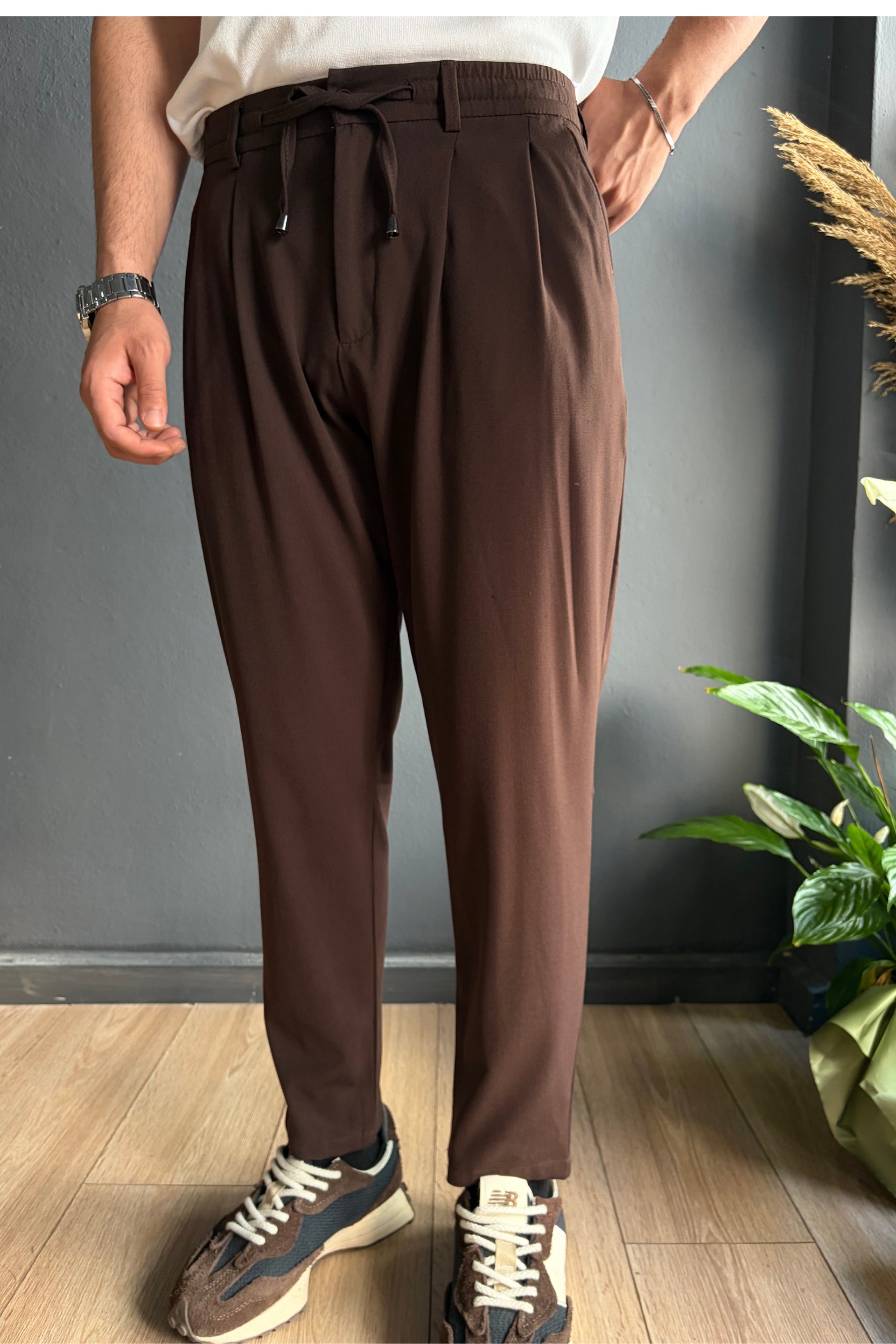 Kahverengi Boyfriend Kumaş Pantolon