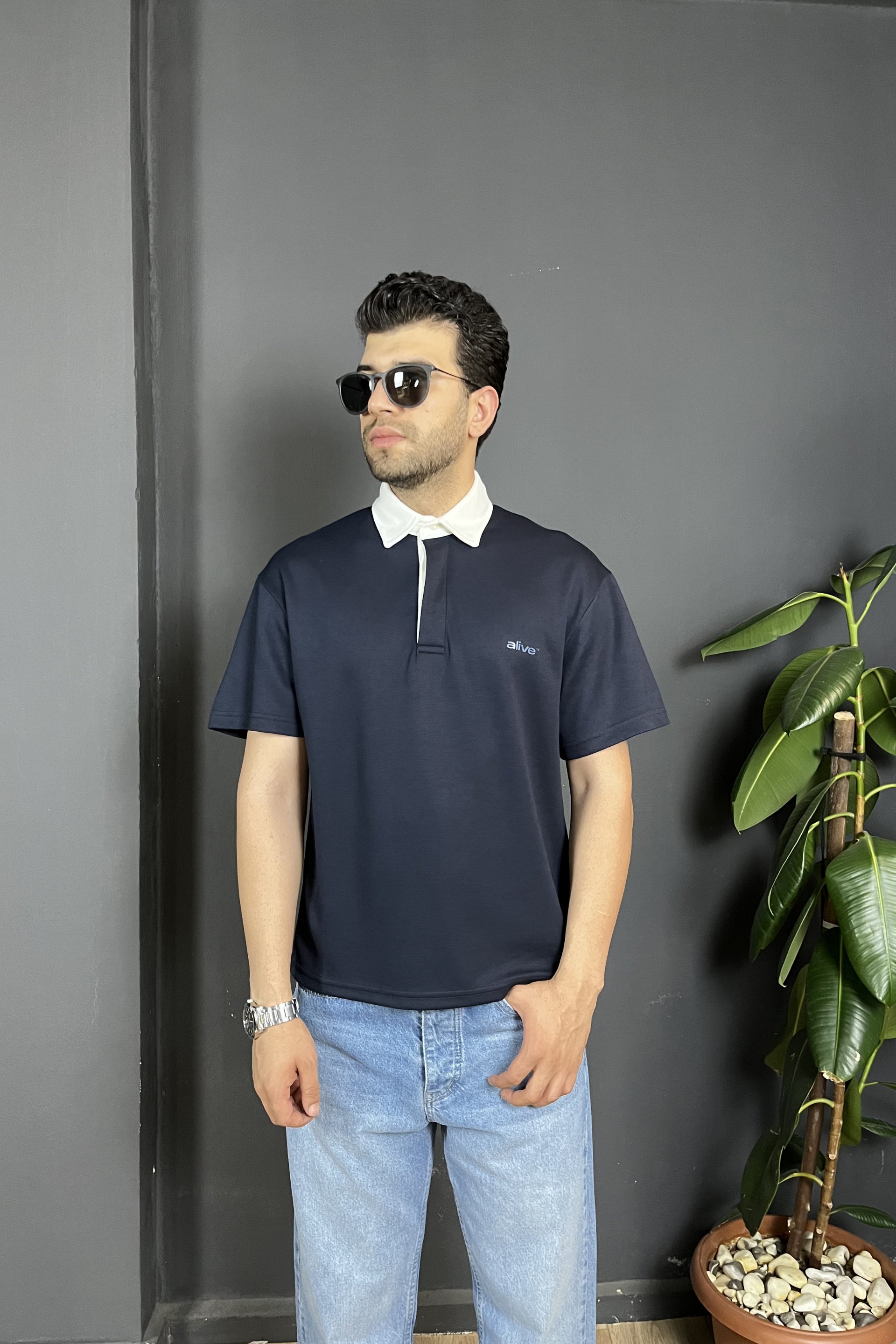 Lacivert Çift Patlı Regularfit Polo Yaka Tişört