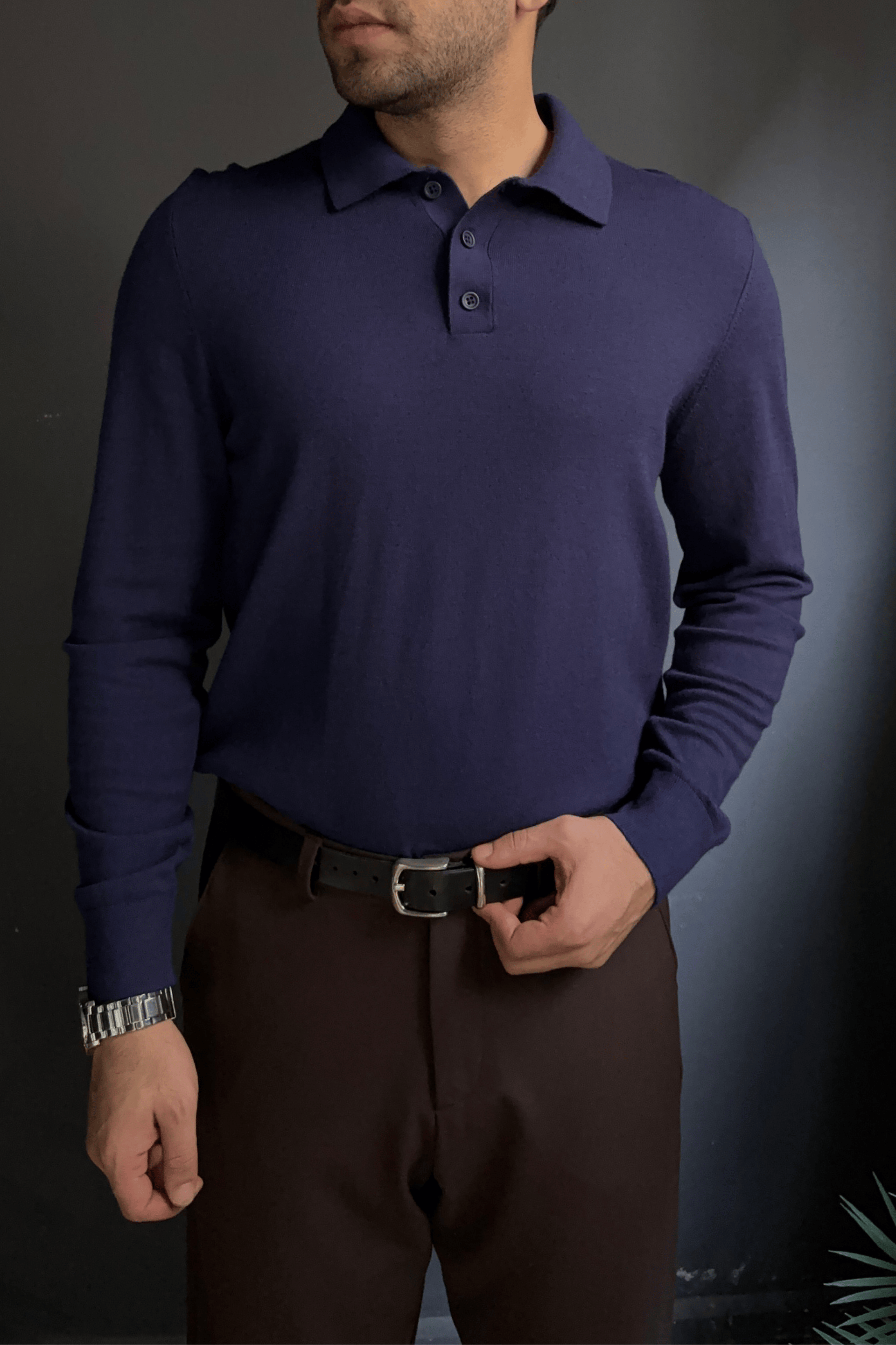 Lacivert Polo Yaka Triko Kazak