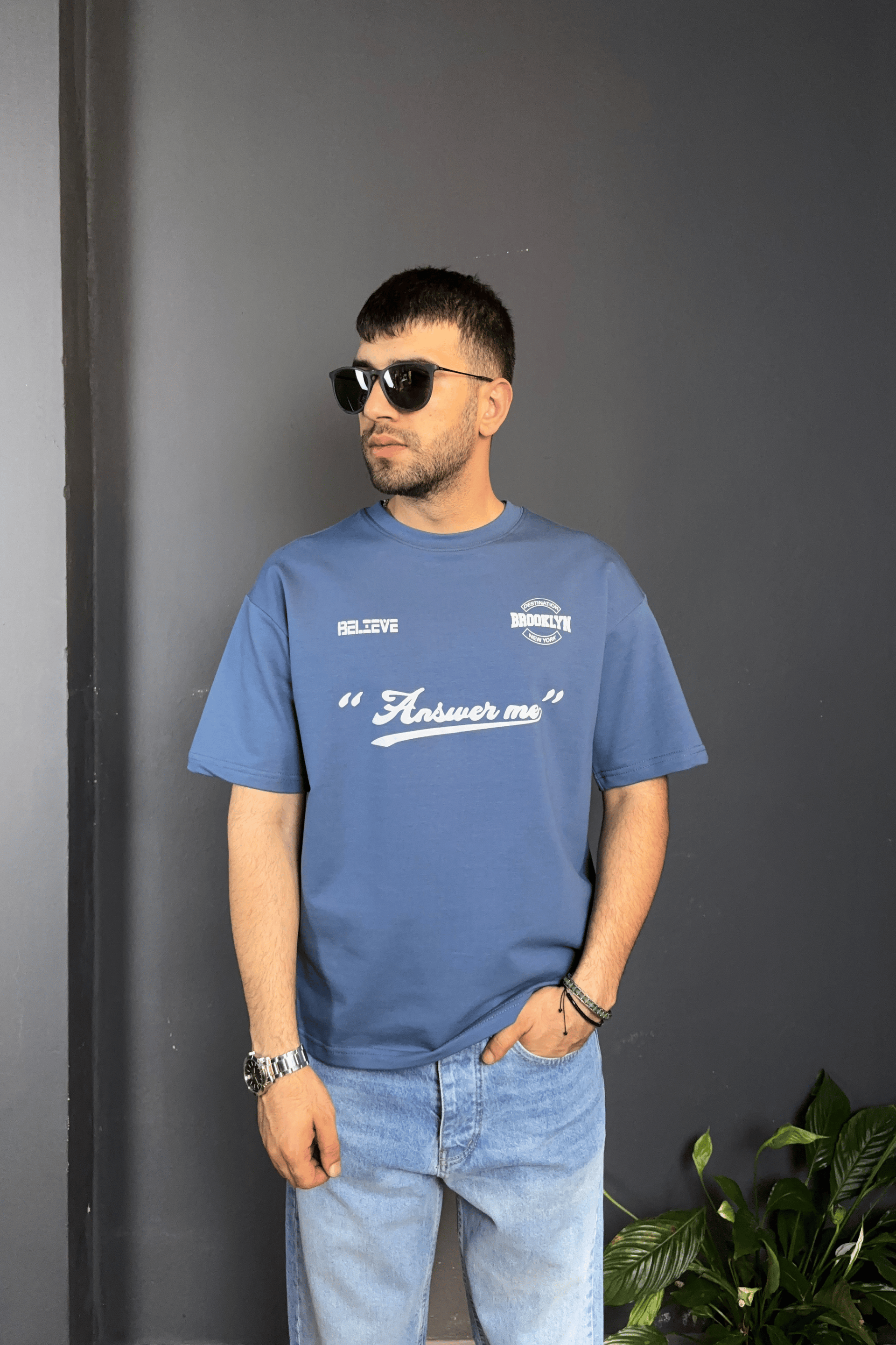 Mavi Brooklyn Baskılı Tişört