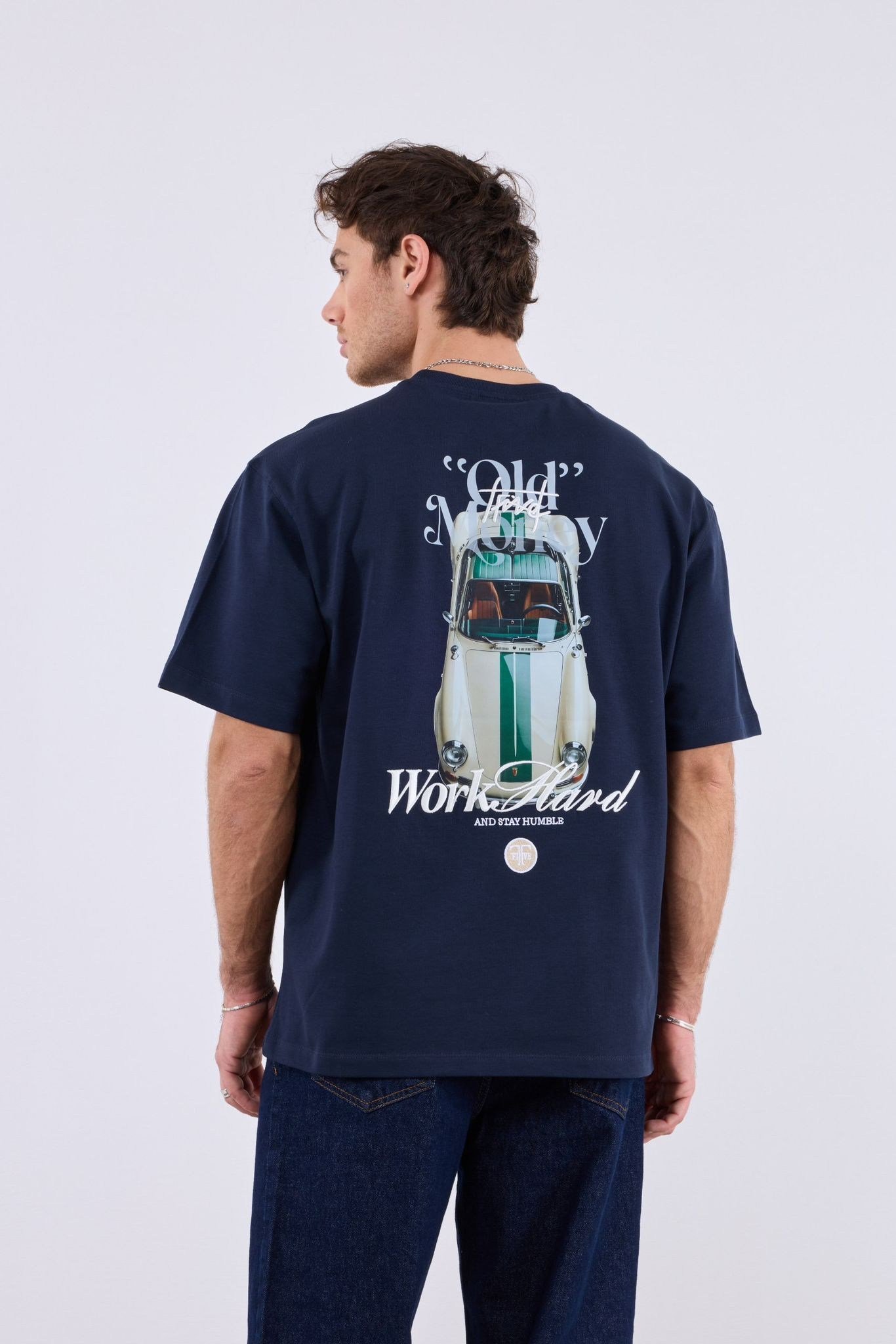 Old Money Porsche Sırt Baskılı T-shirt Lacivert
