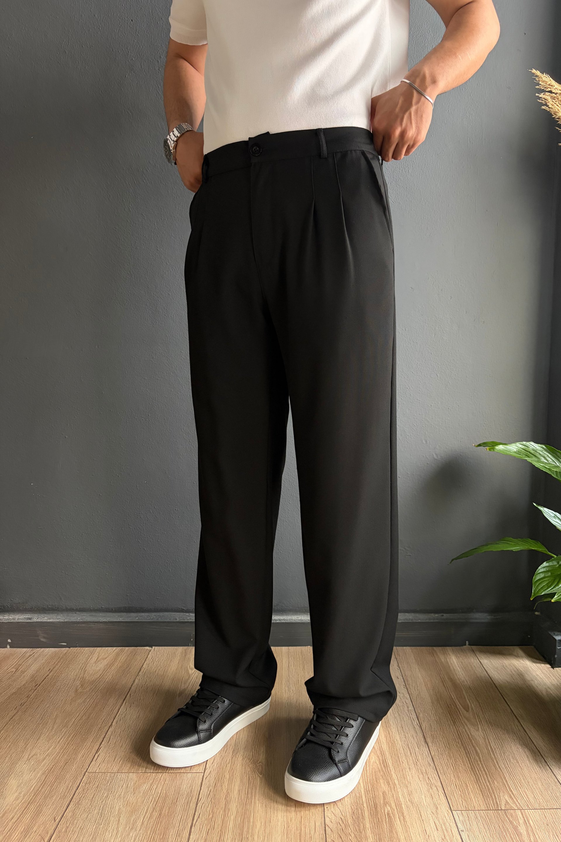 Siyah Baggy Kumaş Pantolon