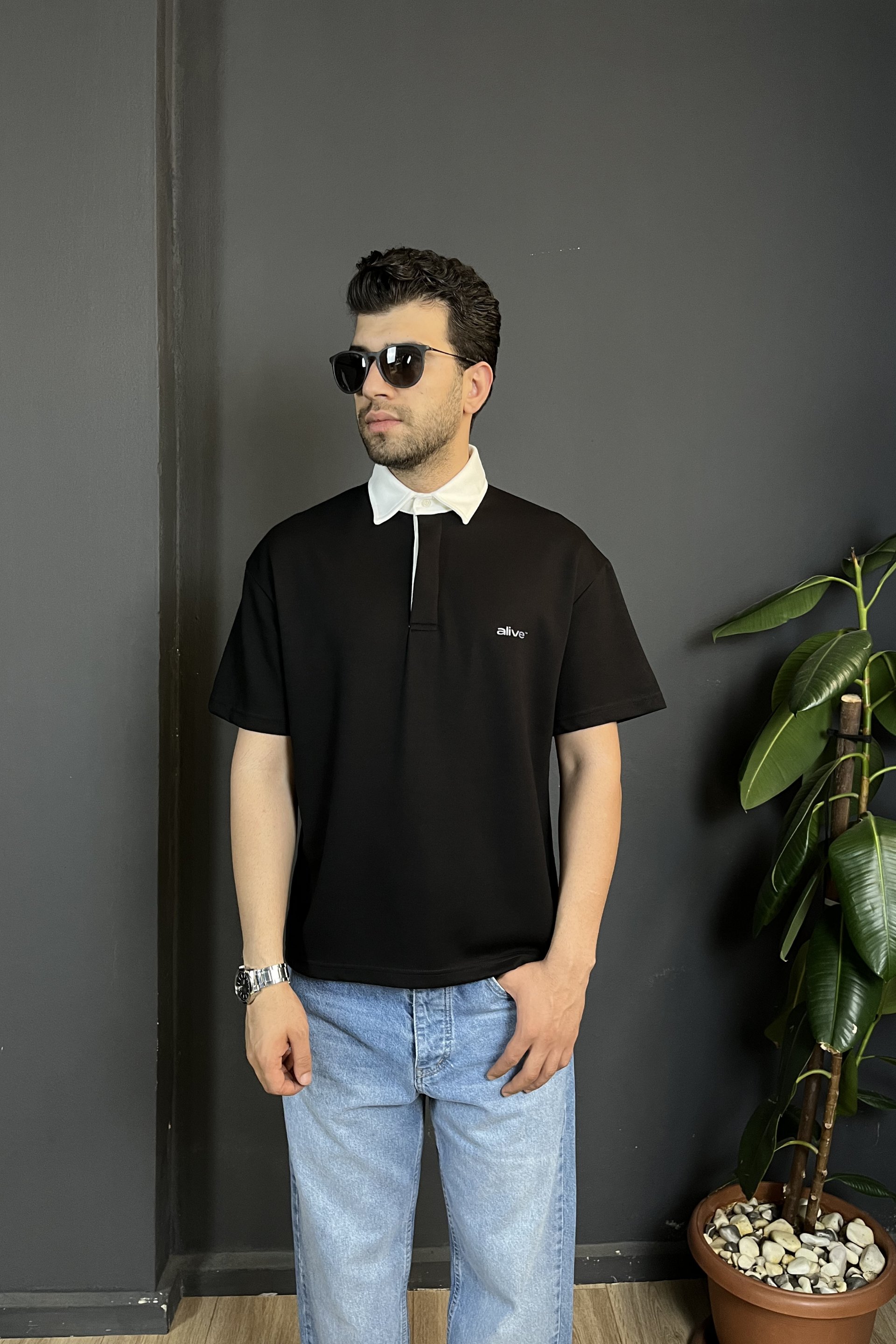 Siyah Çift Patlı Regularfit Polo Yaka Tişört