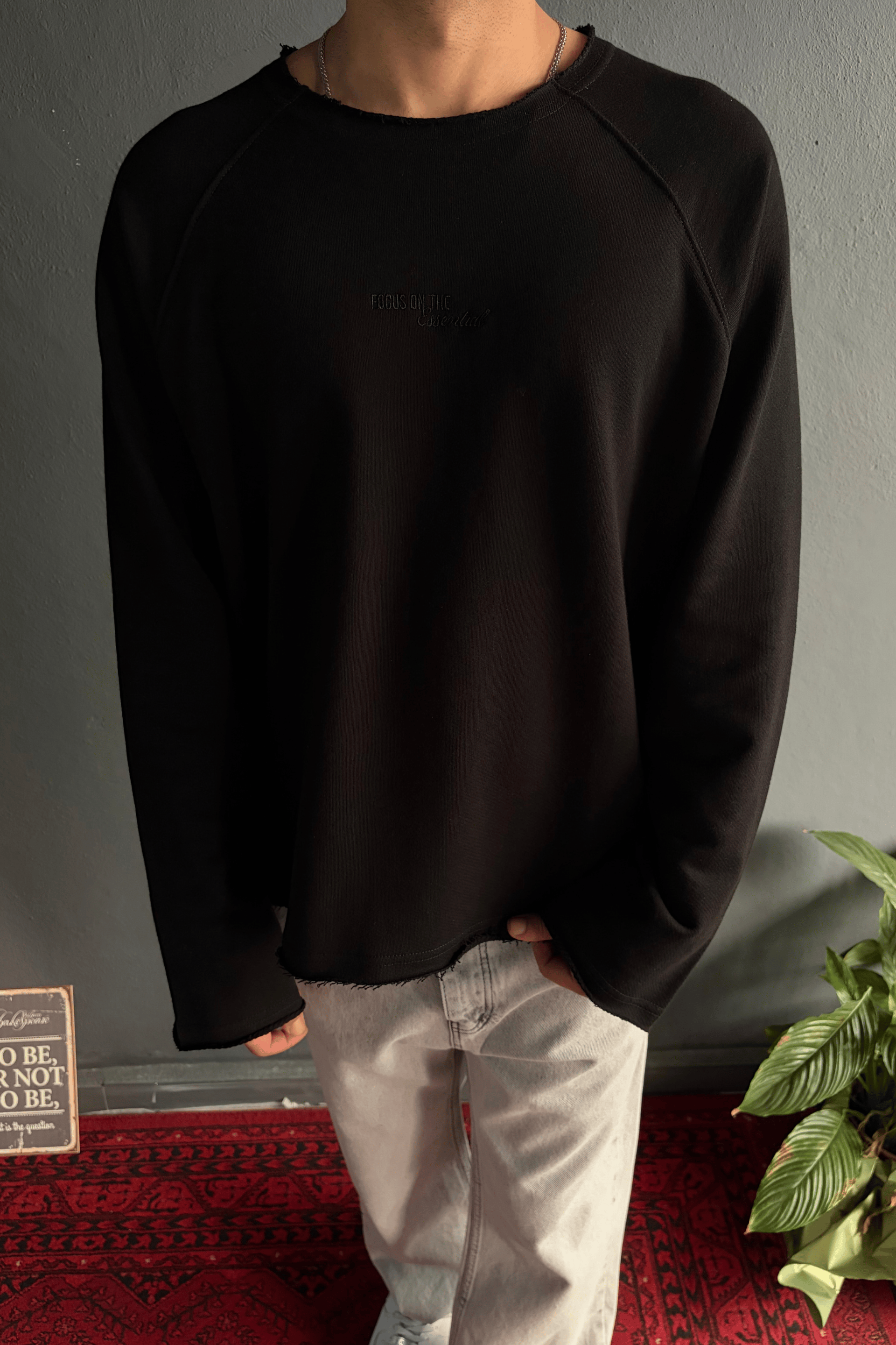 Siyah Pis Yaka  Oversize Sweatshirt