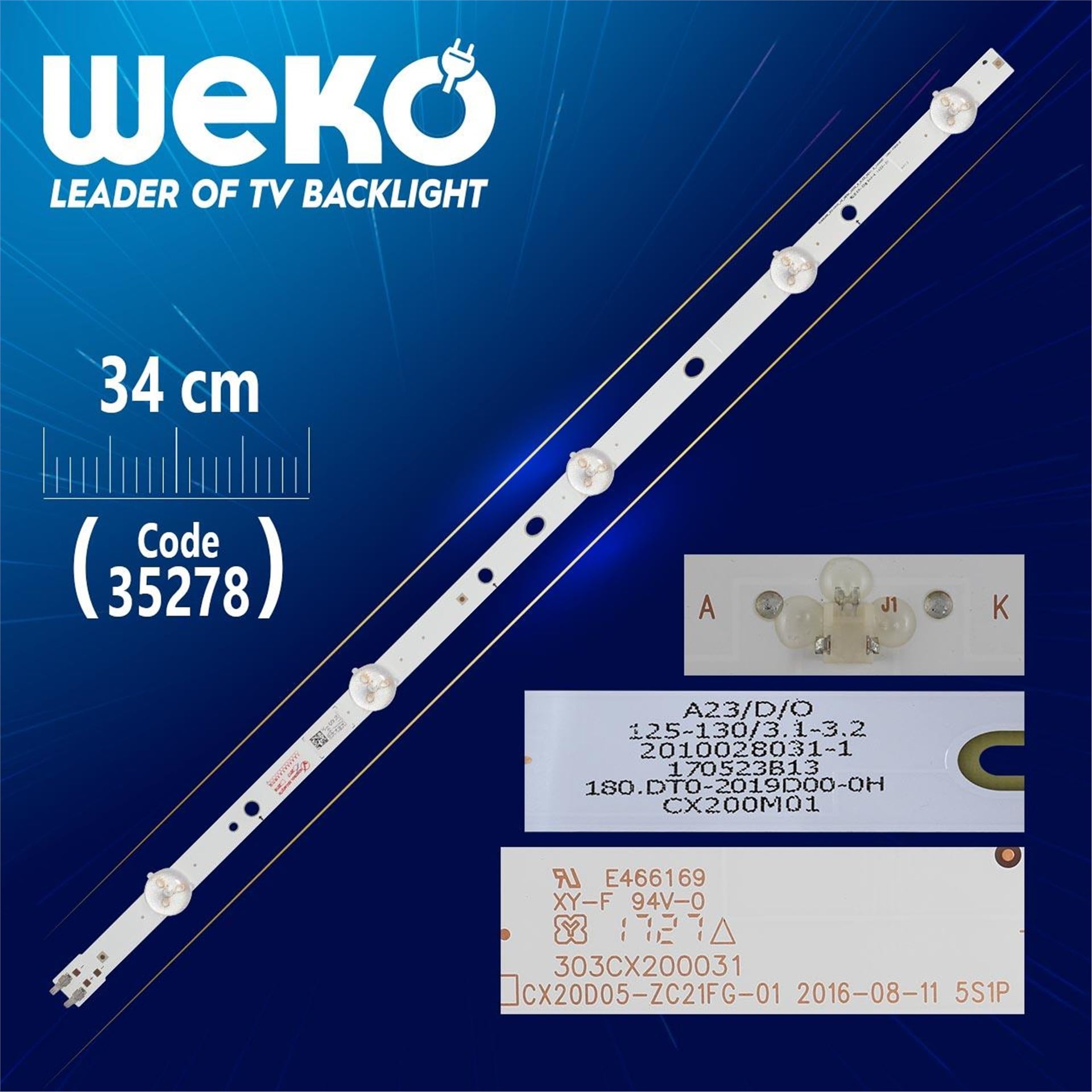 Weko 3.2-3.303CX200031 - CX20D05 - ZC21FG - 01 5S1P - 125 - 130/3 - 34 Cm 5 Ledli - (WK-917) Tv Led Bar - Tv Led Bar
