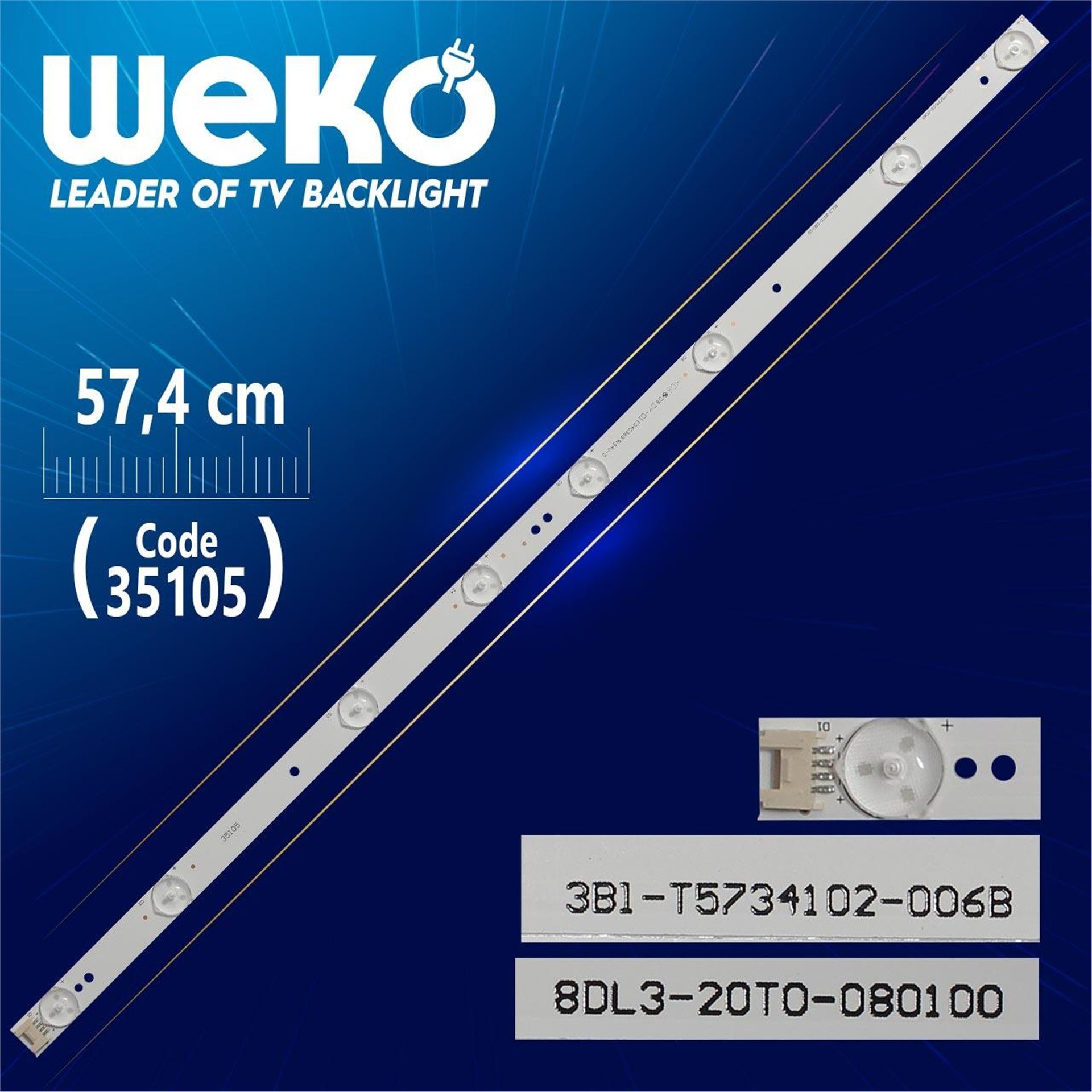 Weko 3BL-T5734102-005B - 8DL3-20T0-080100 - DY-01 - 57.4 Cm 8 Ledli - WK-474 Led Tv Bar - Tv Led Bar