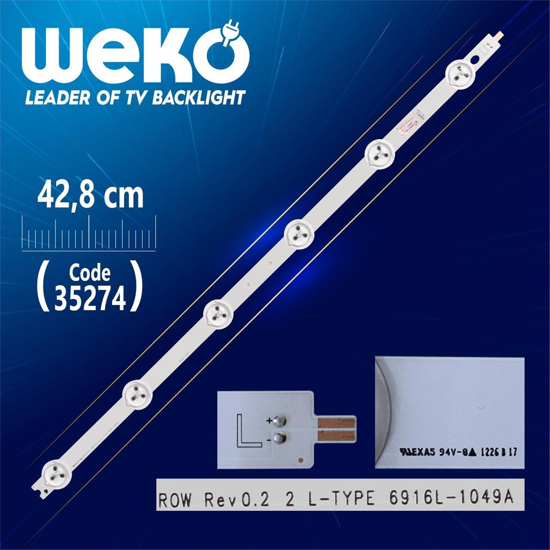 Weko 42'' ROW REV0.2 2 L-TYPE 6916L-1049A - (42.8 Cm) - 6 Ledli - (WK-916) Tv Led Bar - Tv Led Bar