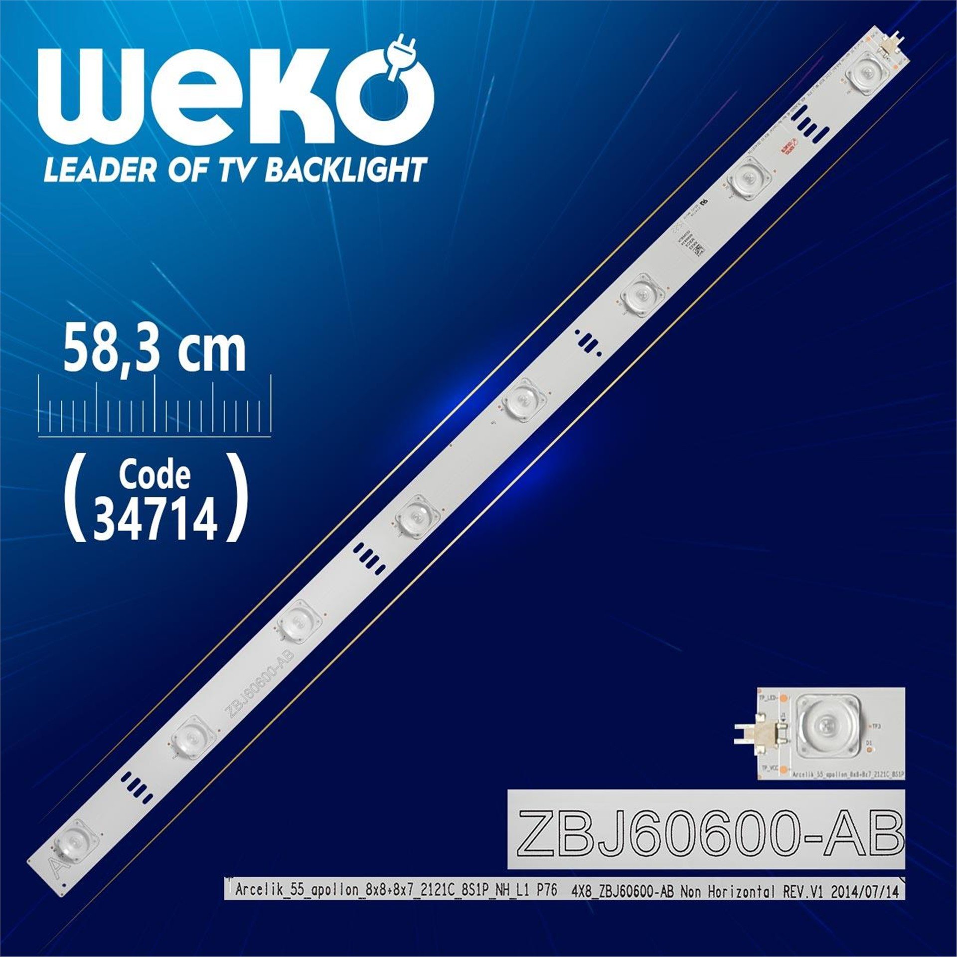 Weko ARCELİK_55_APOLLON_8X8+8X7_2121C_8S1P_NH_L1 P76 4X8_ZBJ60600-AB REV.V1 - 58.3 Cm 8 Ledli - WK-042 Led Tv Bar - Tv Led Bar