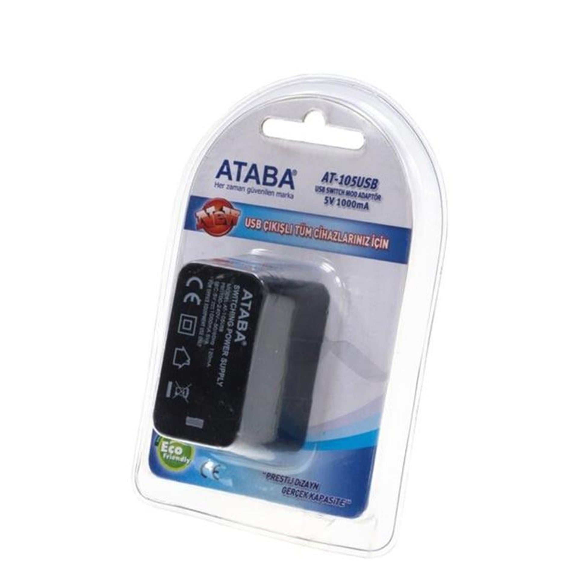 Ataba Ataba USB 220V Giriş 1000mAH Çıkış Şarj Adaptörü AT-105 - Pil Şarj Cihazları