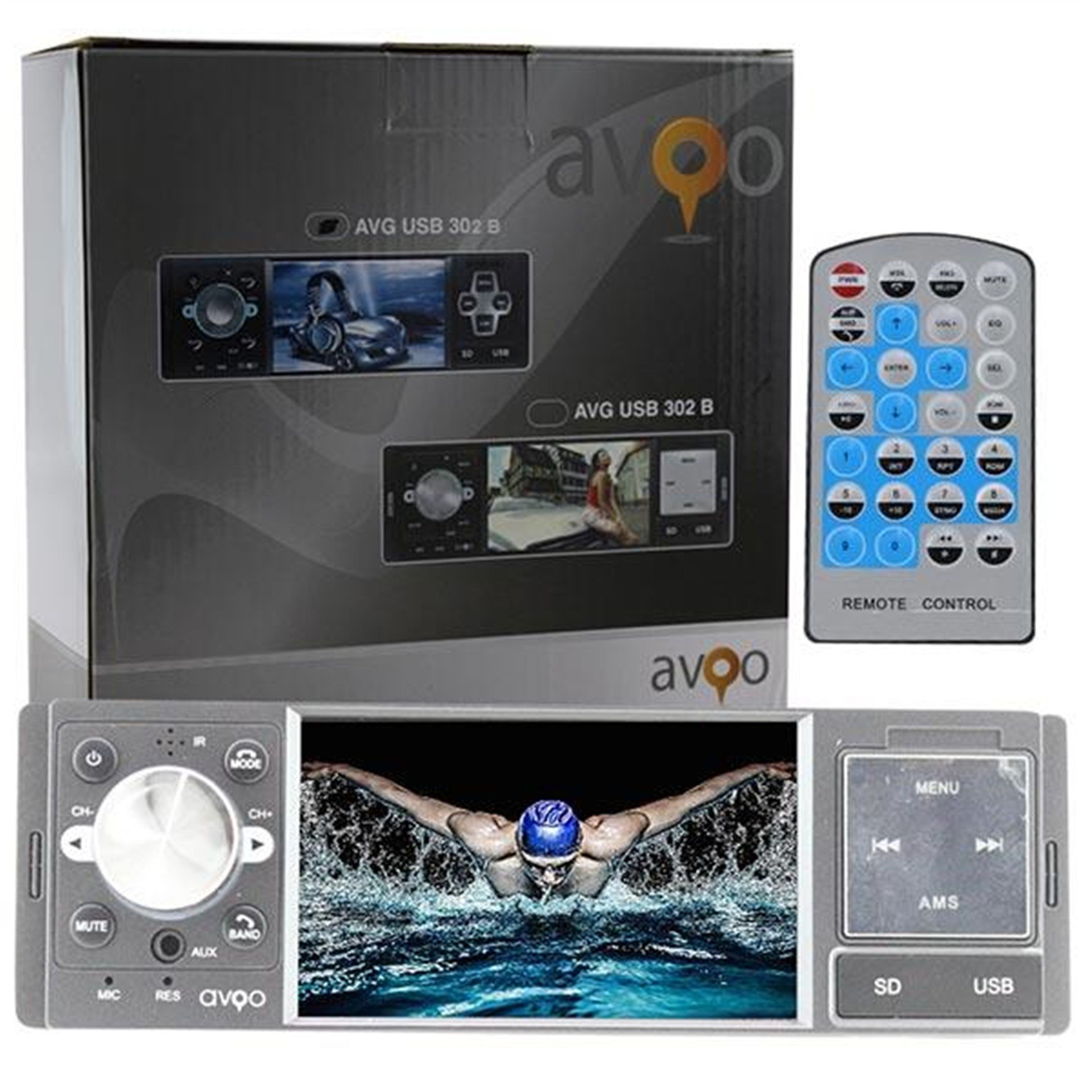 Avgo Avgo Avg-Usb-302B 4 Usb/Sd/Mmc/Bluetooth Girişli Ekranlı Mekaniksiz Oto Teyp 4X50 Watt - Double Teyp