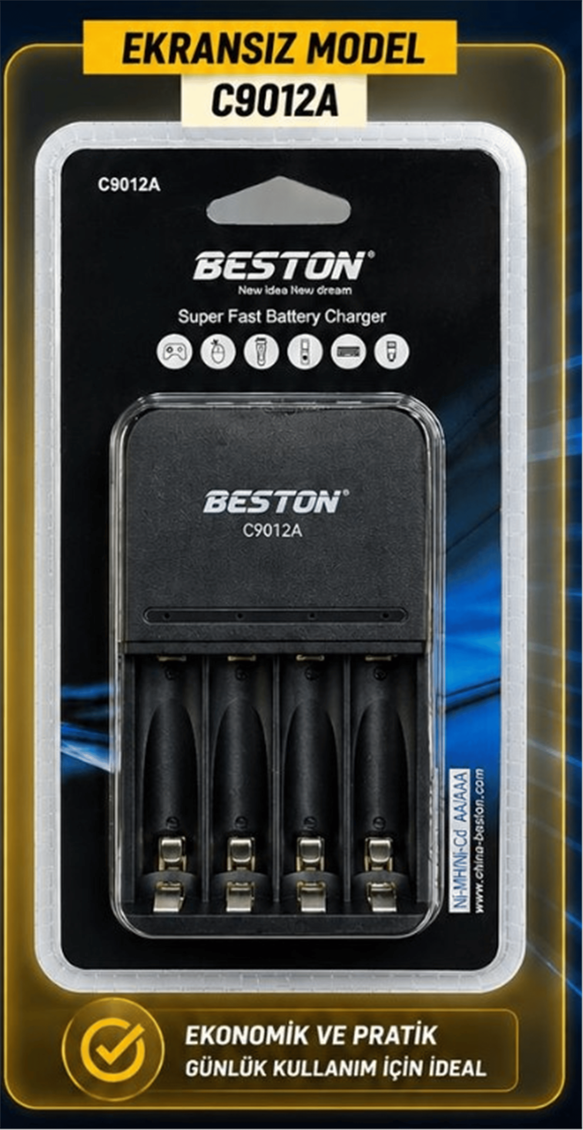 Mert-er Elektronik BESTON C9012A AA/AAA 4'LÜ EKRANSIZ PİL ŞARJ CİHAZI - Kategorisiz