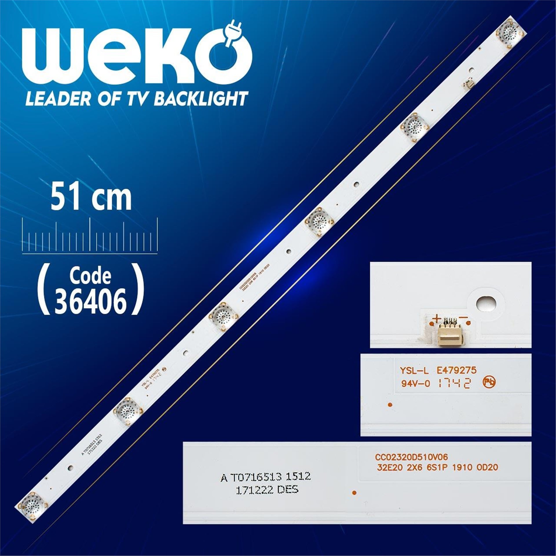 Weko CC02320D510V06  32E20 2X6 6S1P 1910 0D20  6 LEDLİ - ( 51 CM ) Tv Led Bar - Tv Led Bar
