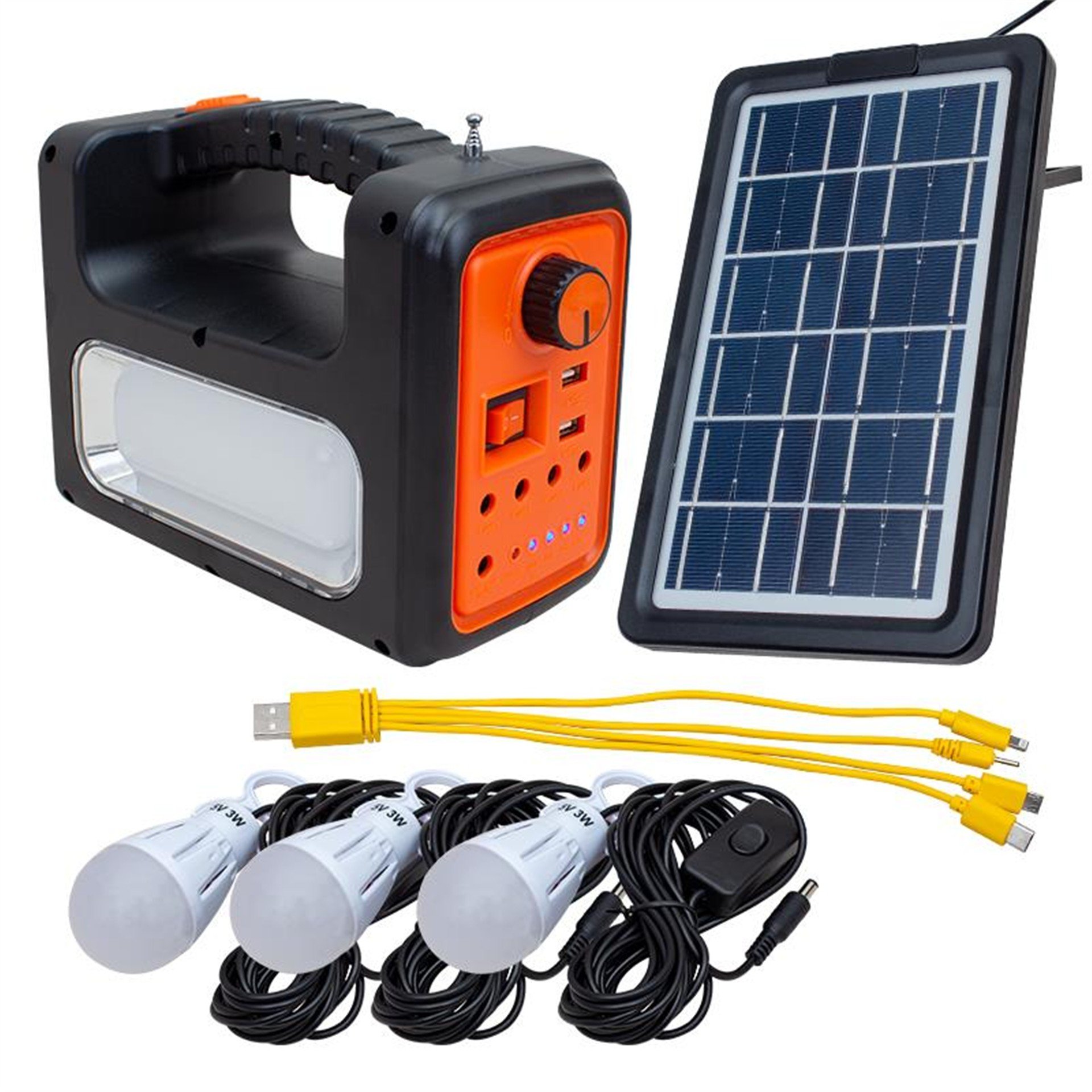 Everton Everton RT-902 Solar Panelli 3 Ampullü USB-SD Kart-MP3-Radyo Destekli Solar Işıldak Fener - Fener ve Işıldaklar