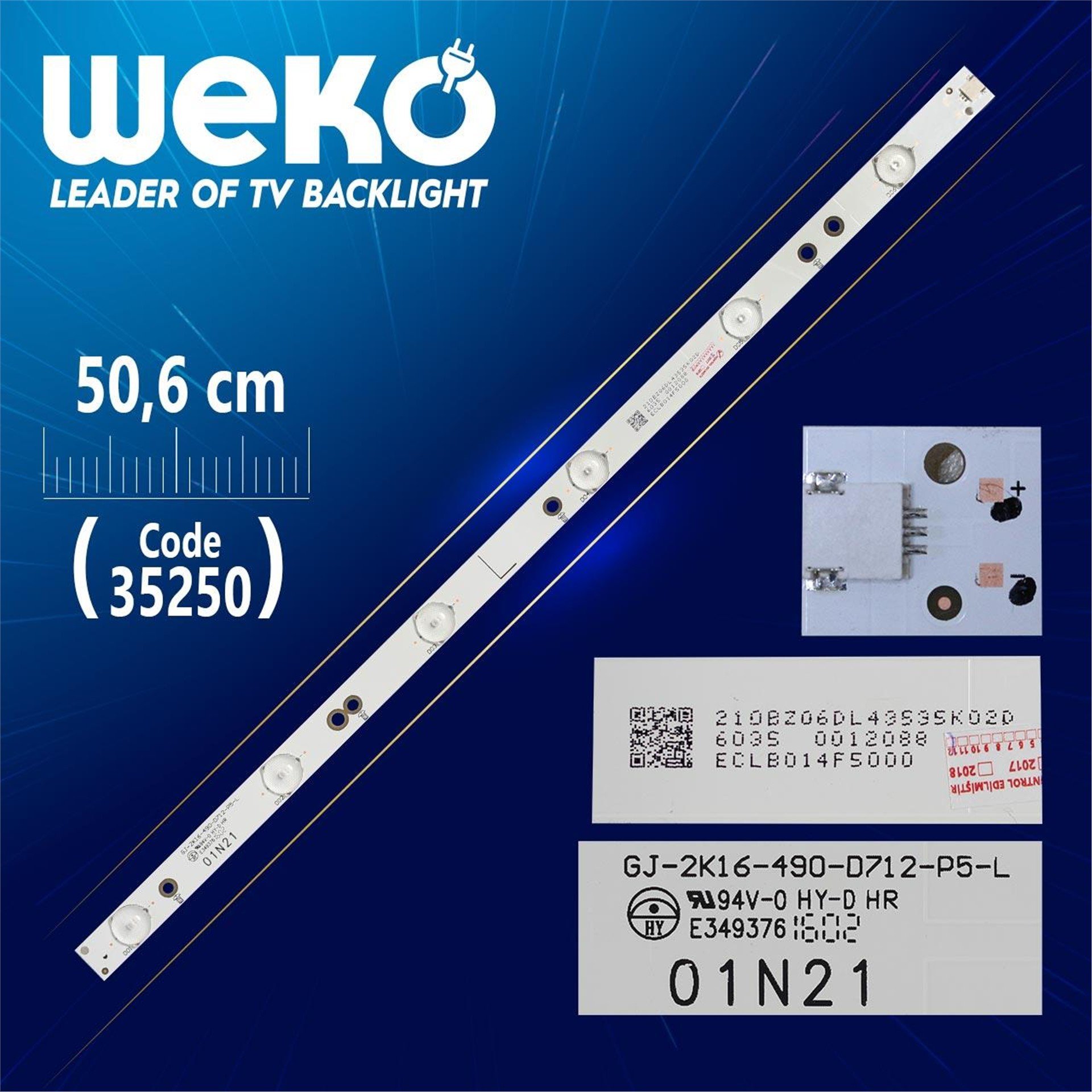 Weko GJ - 2K16 - 490 - D712 - P5-L - 01N21 - (50.6 Cm) 6 Ledli - (WK-907)   Tv Led Bar - Tv Led Bar