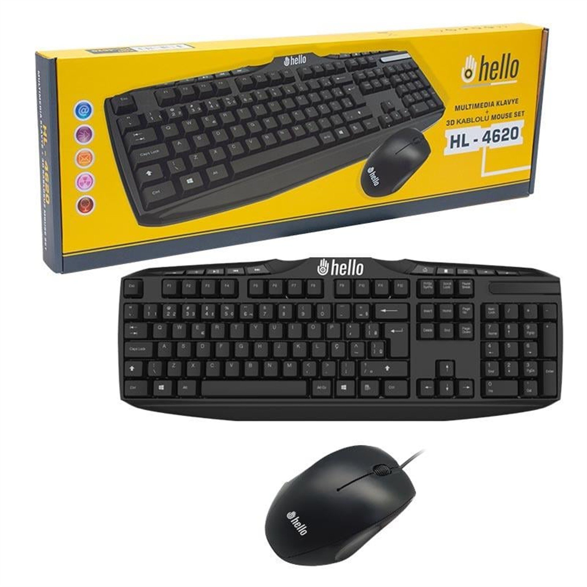 Hello Hello HL-4620 Multimedia Klavye + 3D Mouse Kablolu Set - Klavye & Mouse Set