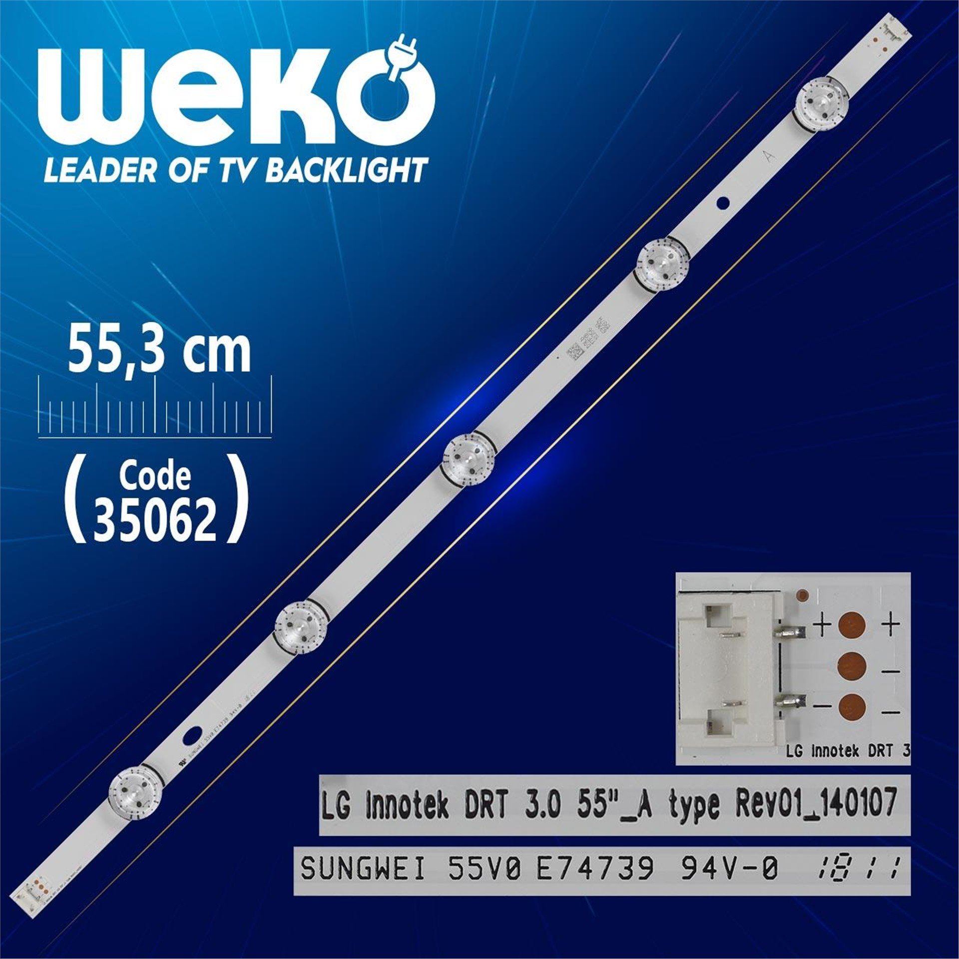 Weko HL-2A480A28-0601R-02 A2 - 8D2A-480A-280600 - RIGHT - 55.3 Cm 6 Ledli - WK-828 Led Tv Bar - Tv Led Bar