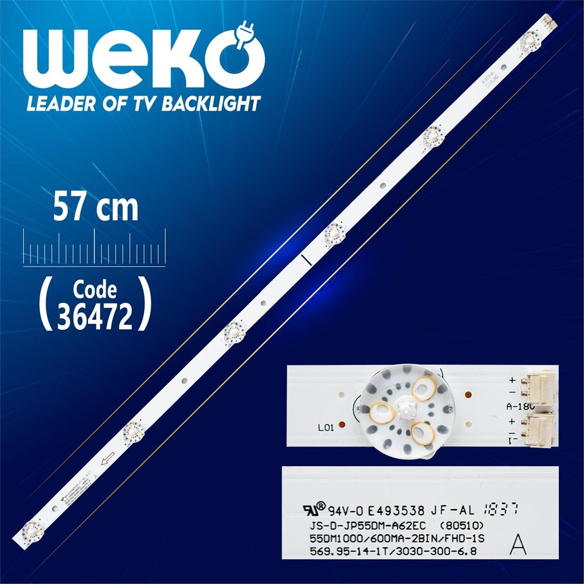 Weko JS - D - JP55DM - A62EC  (80510) 6 LEDLİ - ( 57 CM ) ÇİFT SOKETLİ Tv Led Barr - Tv Led Bar