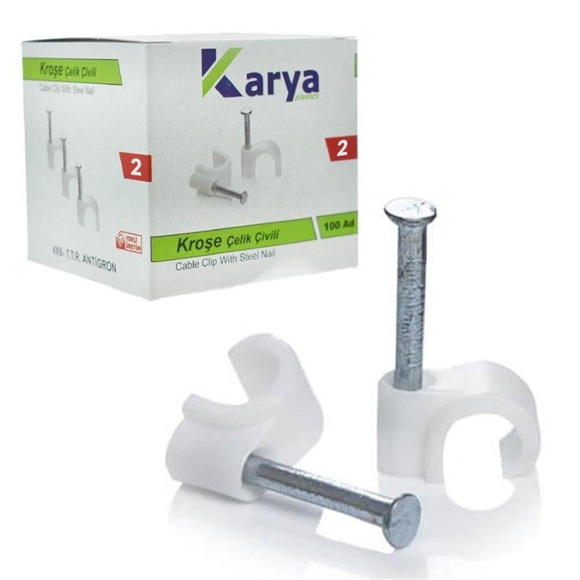 Karya Karya 2 Numara 6 Mm Çelik Çivili Kroşe (100'lü Paket) - Kablo Ekipmanları