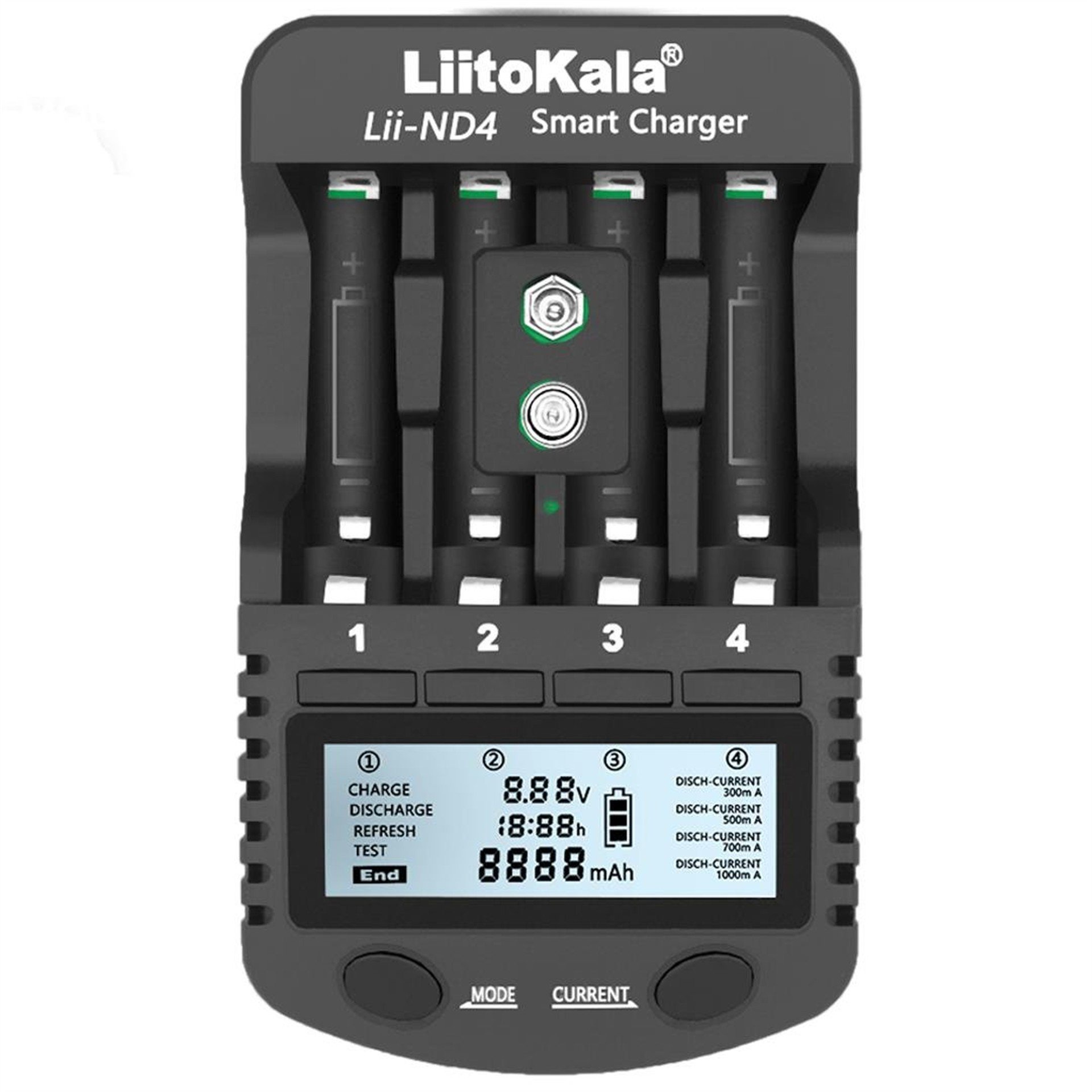 Liitokala Liitokala LII-ND4 Universal 1.2 V/ AA/AAA/9V/Ni-Mh/Ni-Cd Akıllı Dörtlü Pil Şarj Cihazı - Pil Şarj Cihazları