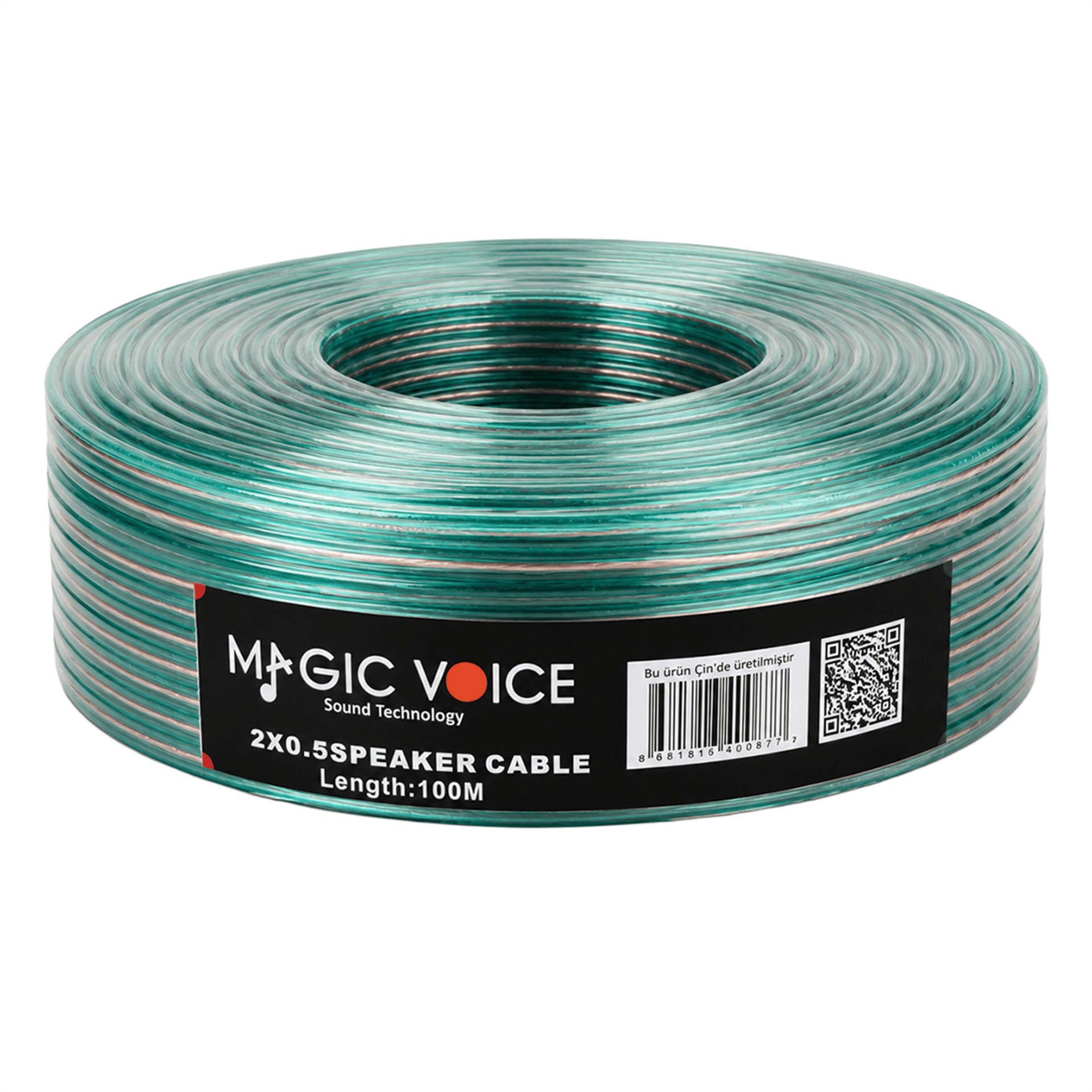 MagicVoice Magicvoice 2x0.50 Şeffaf Yeşil Çizgili 100 Metre Hoparlör Kablosu - Hoparlör Kablosu