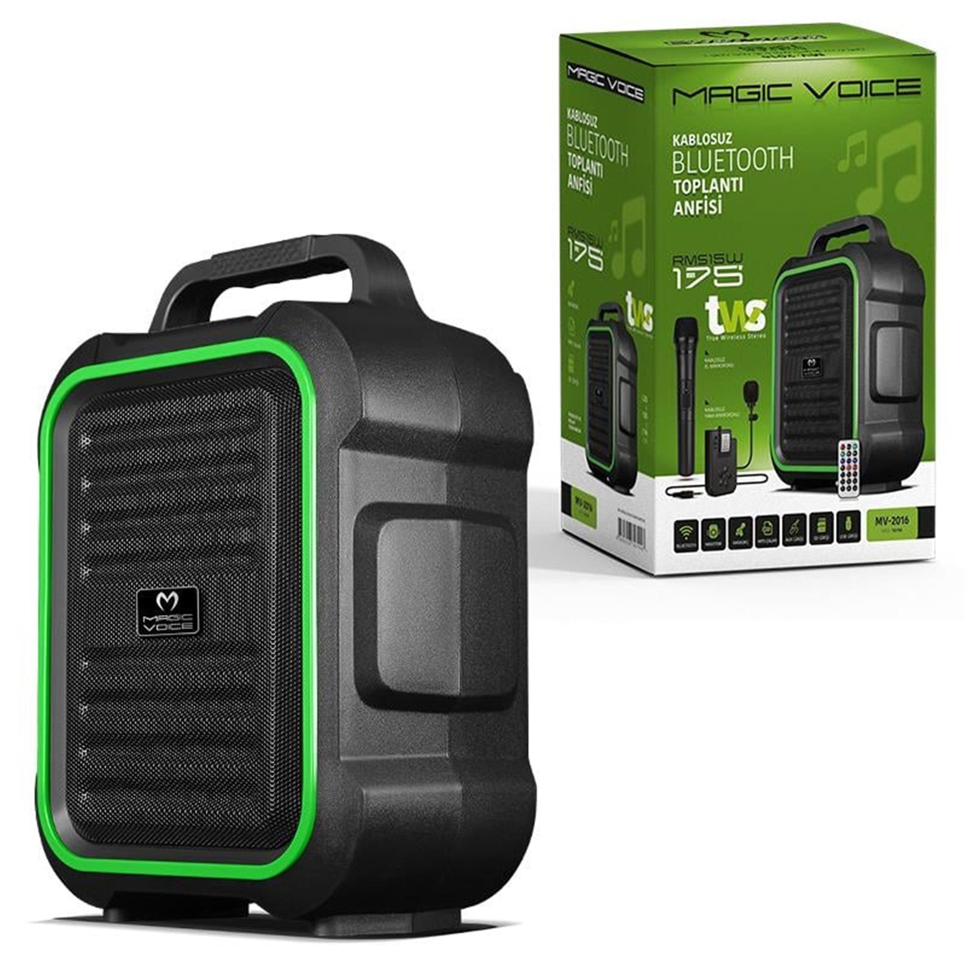 MagicVoice Magicvoice MV-2016 USB-SD-BT 1 El + 1 Yaka Mikrofonlu 175W Taşınabilir Şarjlı Hoparlör Anfi - Taşınabilir Amfi