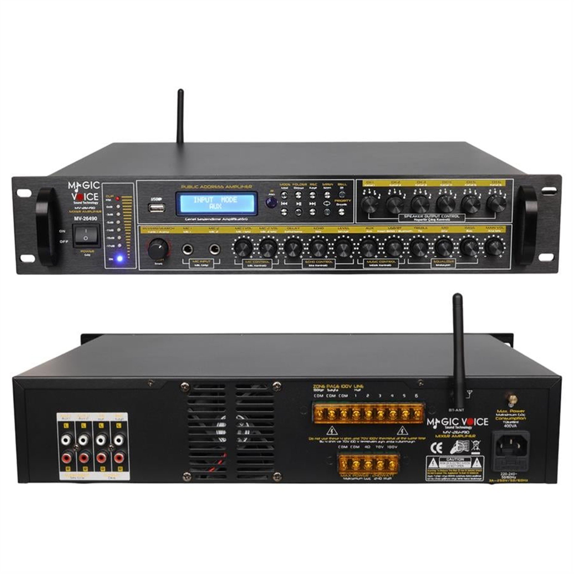 MagicVoice Magicvoice MV-26490 250 Watt USB/MP3/Bluetooth 6 Bölgeli Hat Trafolu Mixer Amfi - Seslendirme Amfileri