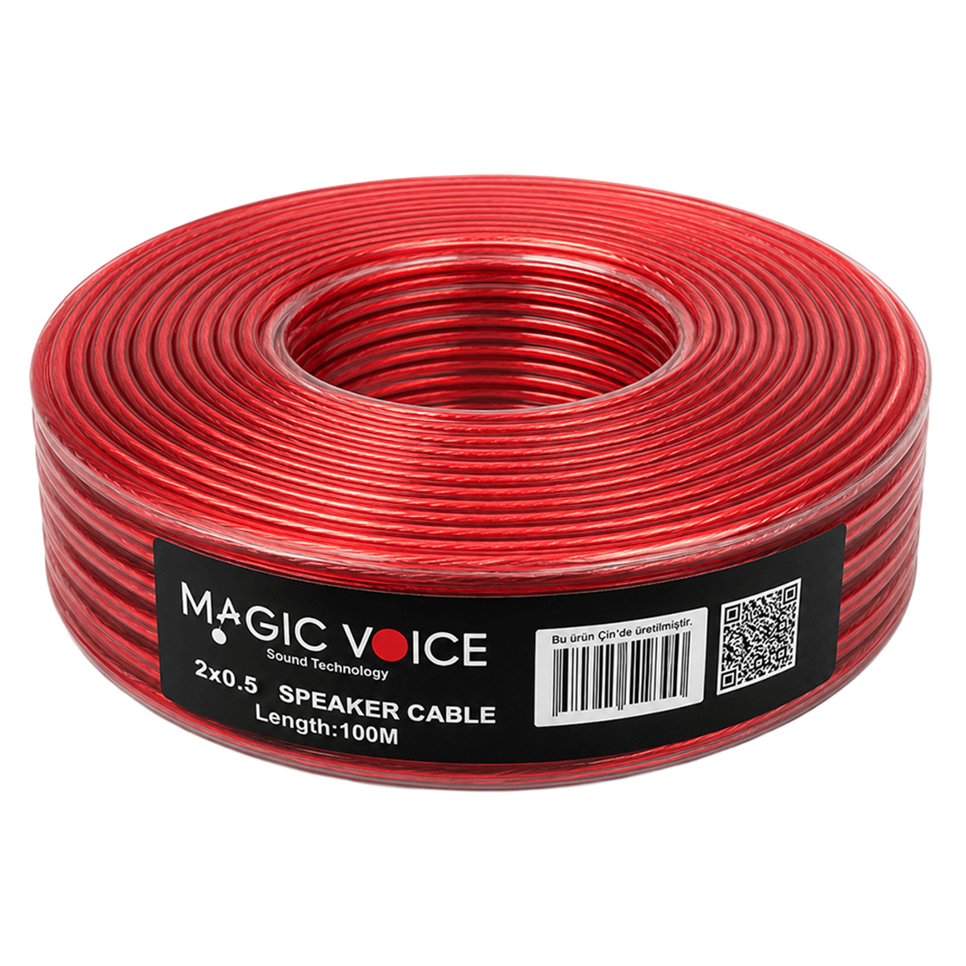 MagicVoice Magicvoice MV-29553 2x0.50mm Siyah Şeffaf Kırmızı Çizgili 100 Metre CCA Hoparlör Kablosu - Hoparlör Kablosu