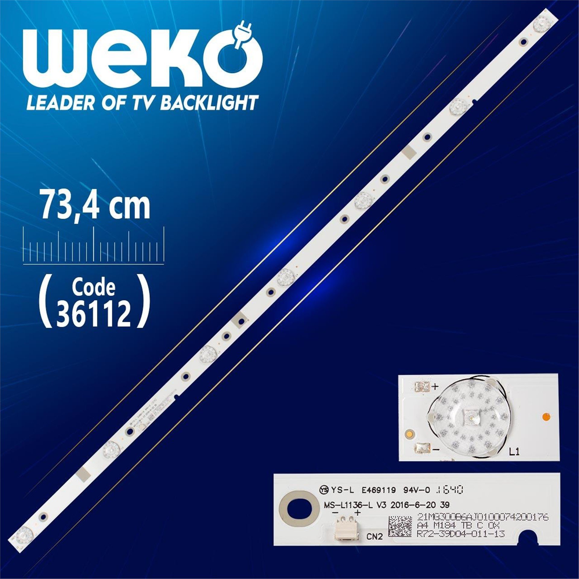 Weko MS-L1136-L V3  MS-L0878-L V7 7 LEDLİ  73.4 CM JS-D-JP3910-061EC E39D1000 MCPC8 Tv Led Bar - Tv Led Bar
