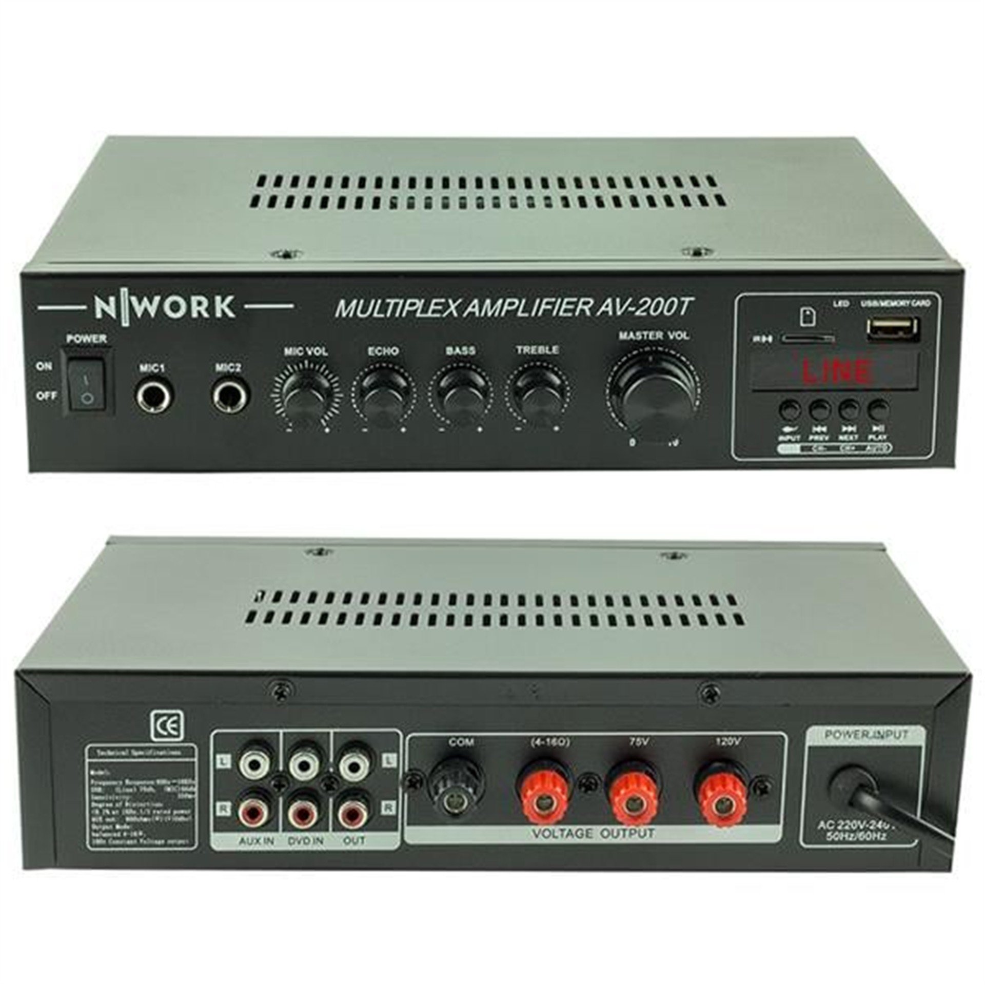 Nwork Nwork AV-200T 80 W 100V/70V/4-16 OHM USB/SD Girişli Trafolu Anfi - Seslendirme Amfileri