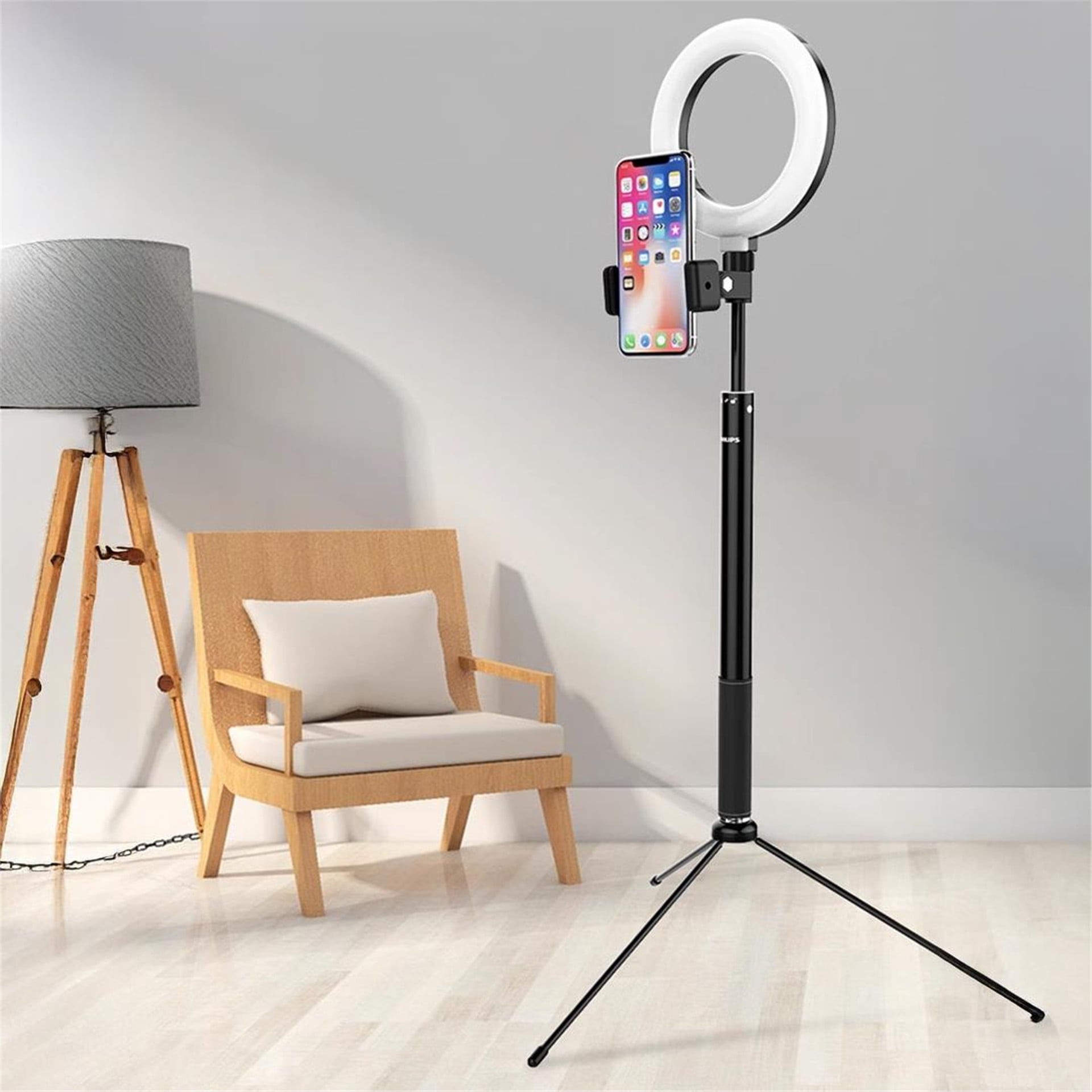 Philips Philips 2in1 Tripod Standlı Youtube Tiktok Selfie Çekim Işıklı Telefon Tutucu - Makyaj Işığı DLK3621N/93 - Telefon Tutacakları