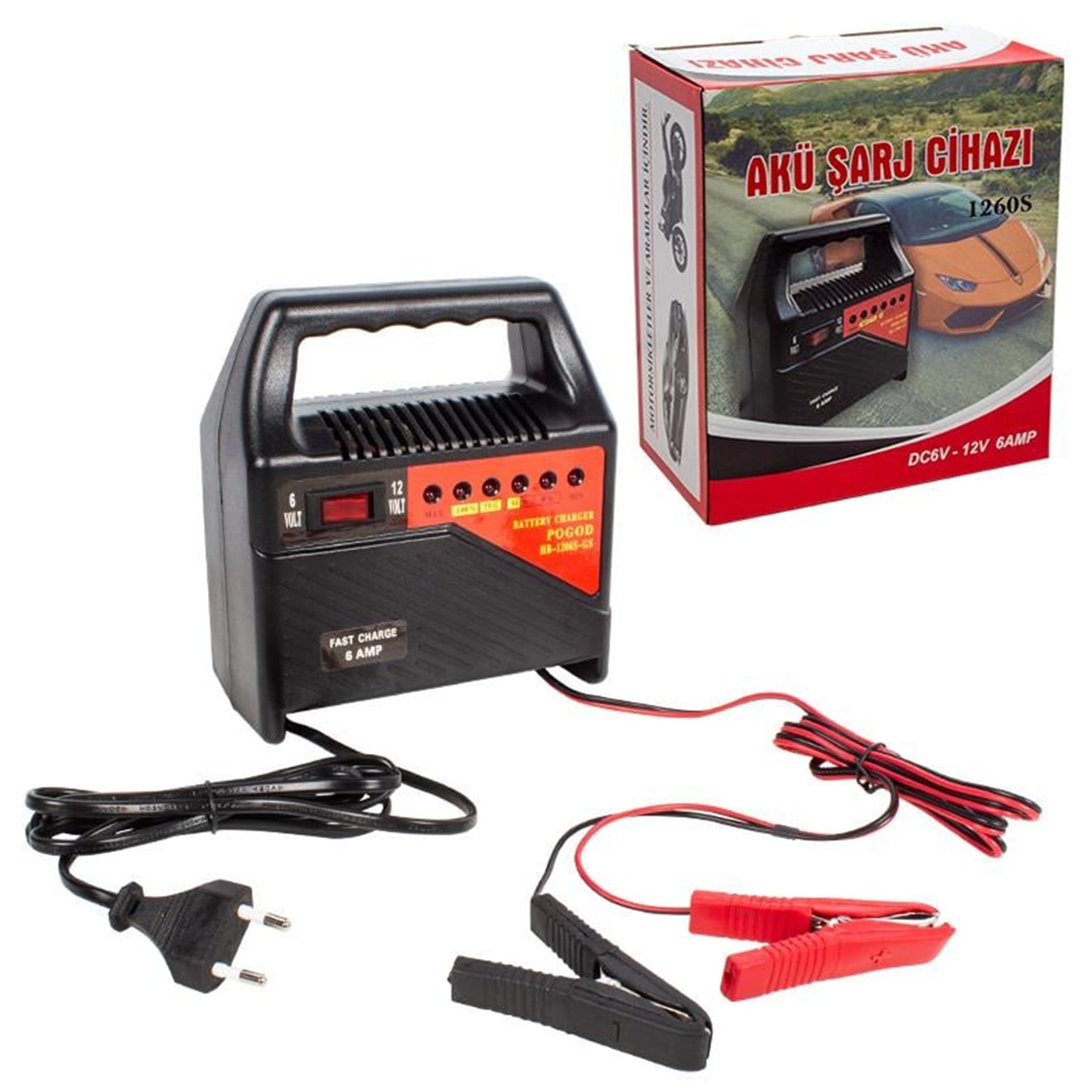 Elektromer Pogod 6 Volt - 12 Volt 6 Amper Ledli Göstergeli Akü Şarj Cihazı HB-1260S-GS - Adaptörler