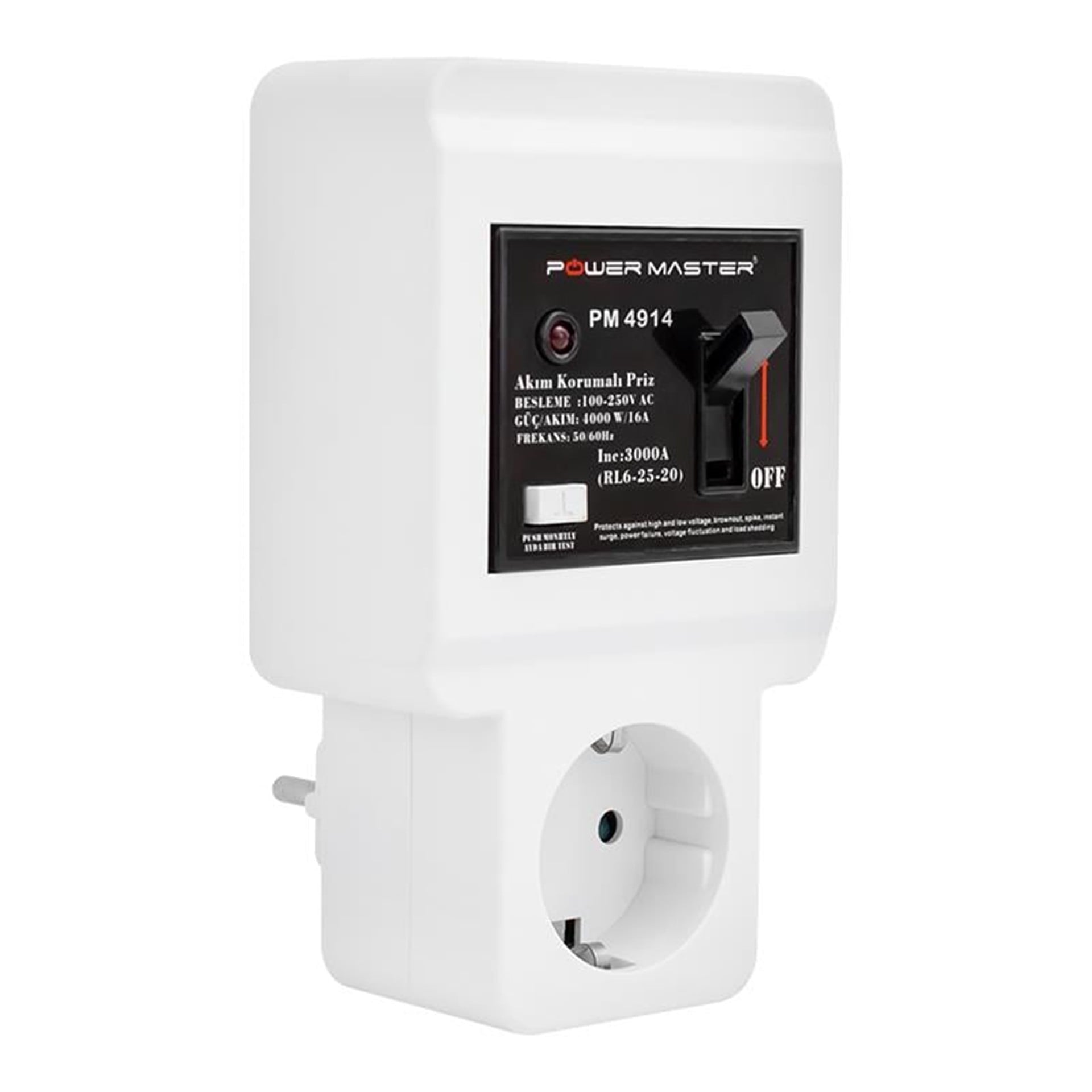 Powermaster Powermaster 220 Volt 16 Amper Tekli Akım Korumalı Sigortalı Priz PM-4914 - Akım Korumalı Prizler
